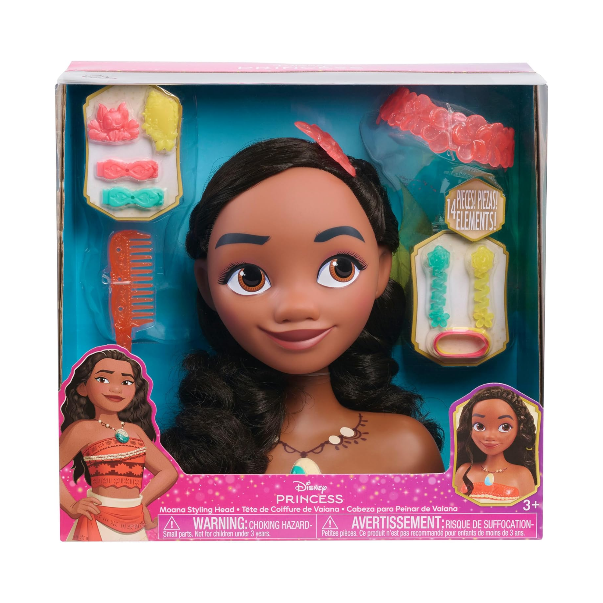 مجموعة لعب تظاهرية بشعر بني من ديزني برنسيس، مكونة من 14 قطعة مع ملحقات، تتميز بموانا، مقاس 8 بوصات، لعبة لعب أدوار مرخصة رسميًا للأطفال من سن 3 سنوات فما فوق من جاست بلاي