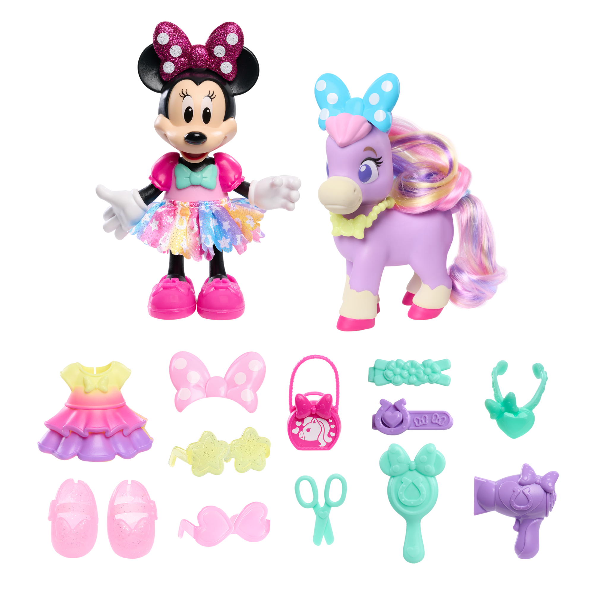 Disney Minnie Mouse Groom & Glam Pony Set, 21-Piece Doll and Accessories Set, Dress Up and Pretend Play Toy, Officially Licensed Kids Toy for Ages 3 & Up by Just Play