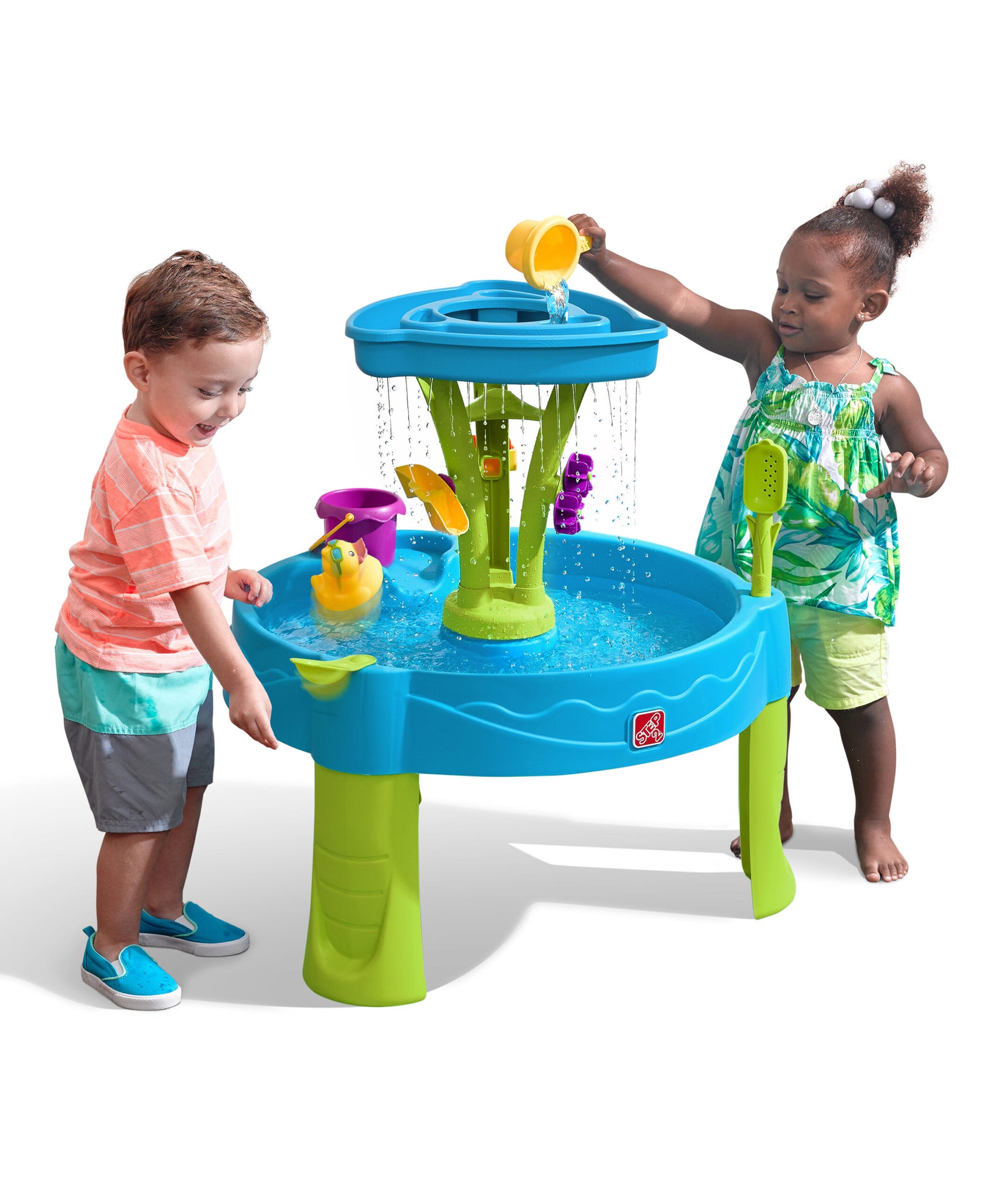 طاولة مياه ستيب 2 سمر شاورز سبلاش تاور، طاولة مياه داخلية وخارجية ومجموعة ألعاب حسية، لعبة نشاط مع ملحقات من 8 قطع، لعبة STEM ومركز أنشطة، مناسب للأطفال الصغار من عمر 1.5 سنة فما فوق