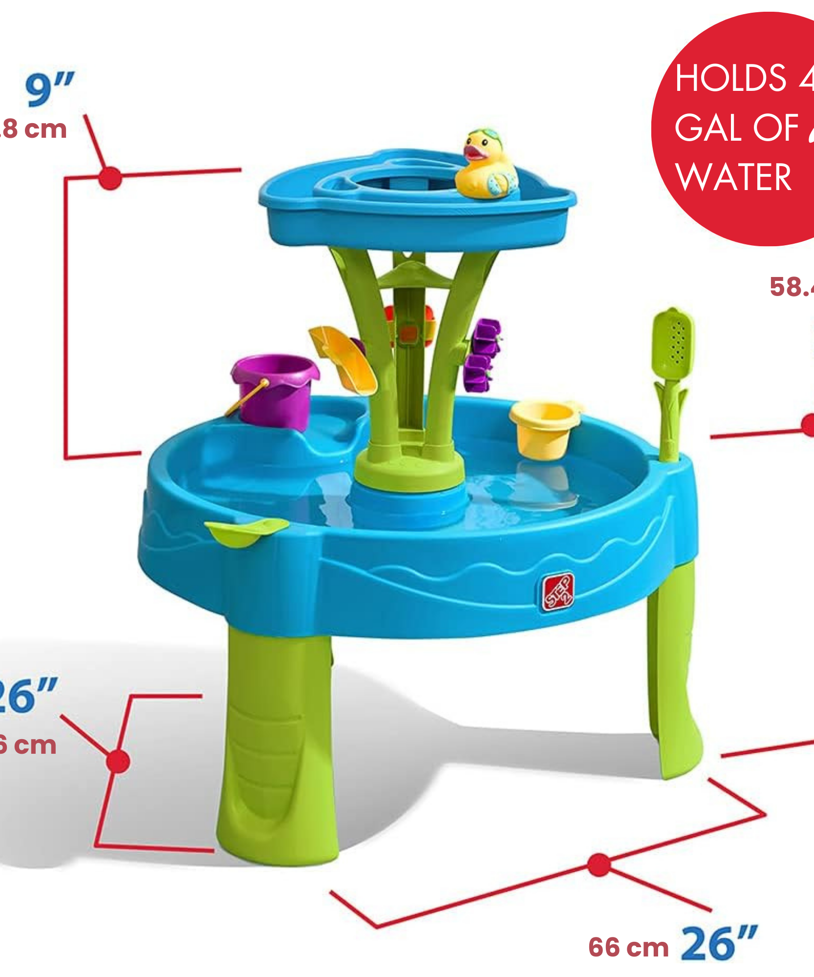 طاولة مياه ستيب 2 سمر شاورز سبلاش تاور، طاولة مياه داخلية وخارجية ومجموعة ألعاب حسية، لعبة نشاط مع ملحقات من 8 قطع، لعبة STEM ومركز أنشطة، مناسب للأطفال الصغار من عمر 1.5 سنة فما فوق