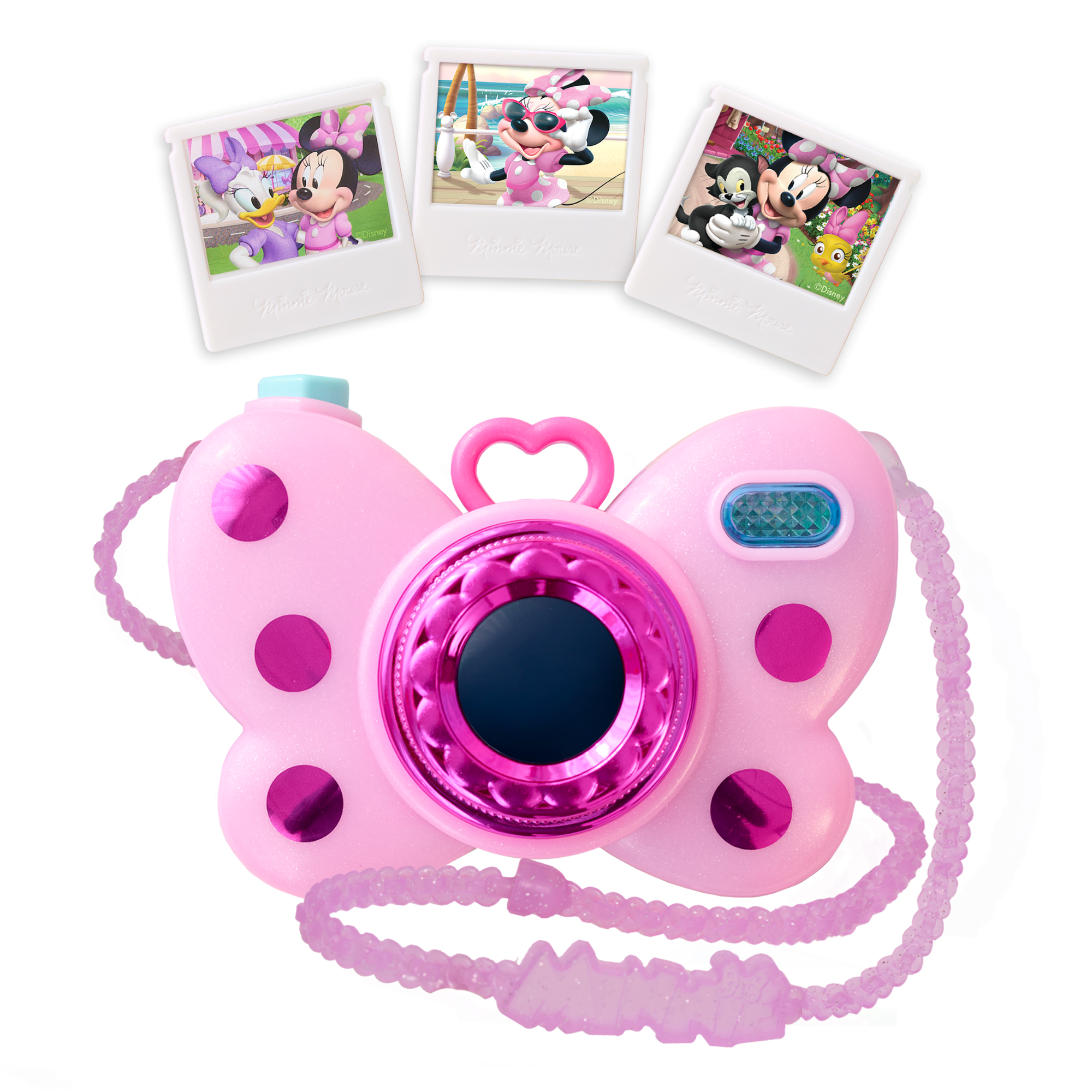 Disney Minnie Mouse Picture Perfect Play Camera with Double-Sided Photos, 4-Piece Preschool Pretend Play Toy with Lights and Sounds, Officially Licensed Kids Toy for Ages 3 & Up by Just Play