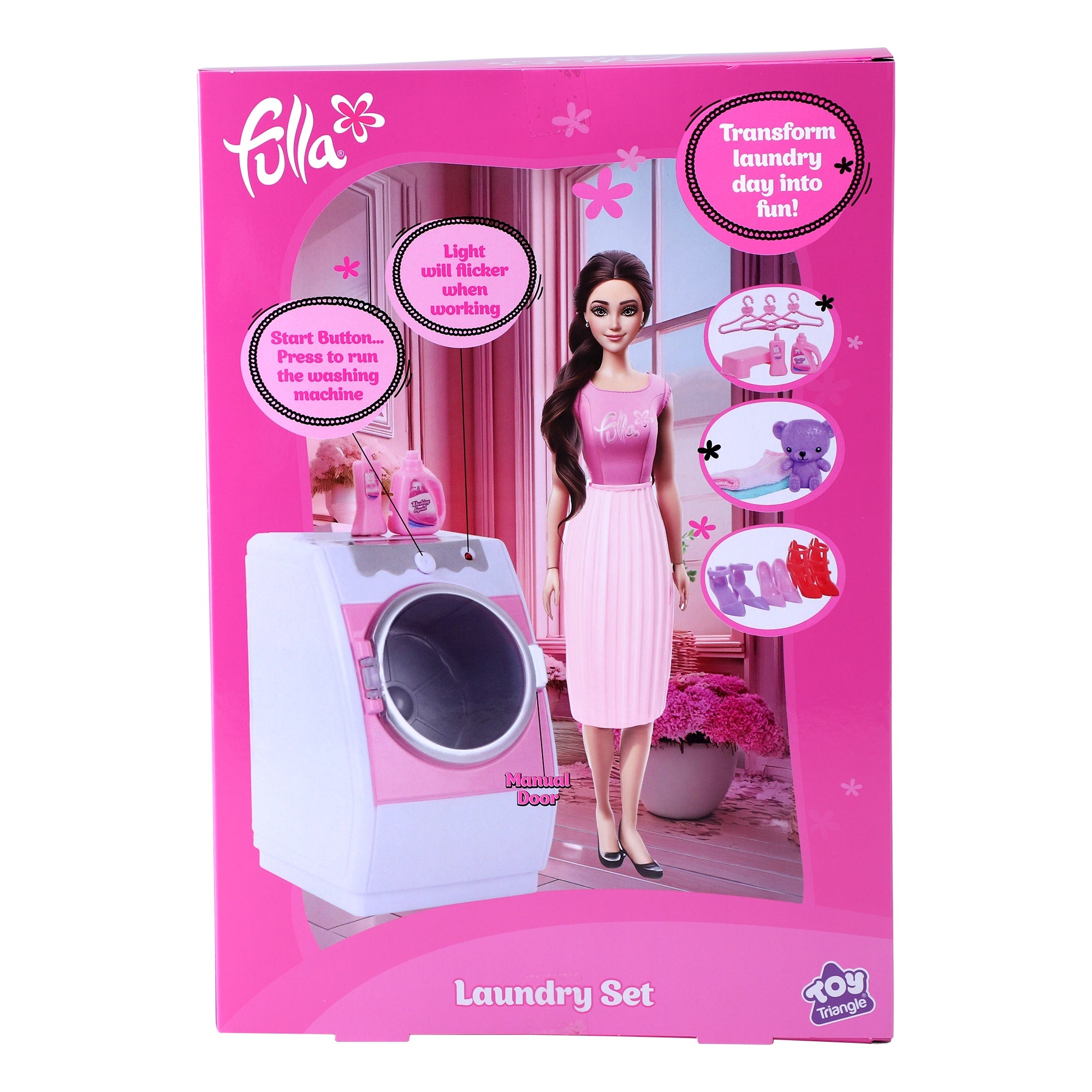 Fulla Doll with Washing Machine Playset, Light and Sound Laundry Toy with Towels, Hangers, Bear and Accessories, Interactive Role-Play Set for Girls Ages 3 and Up