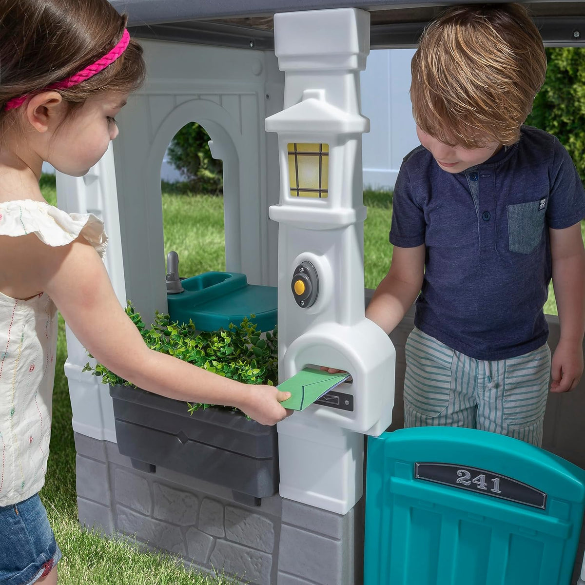 Step2 Neat and Tidy Cottage Homestyle Edition, Modern Kids Playhouse with Interactive Features, White, Indoor and Outdoor Playhouse for Kids 18M+