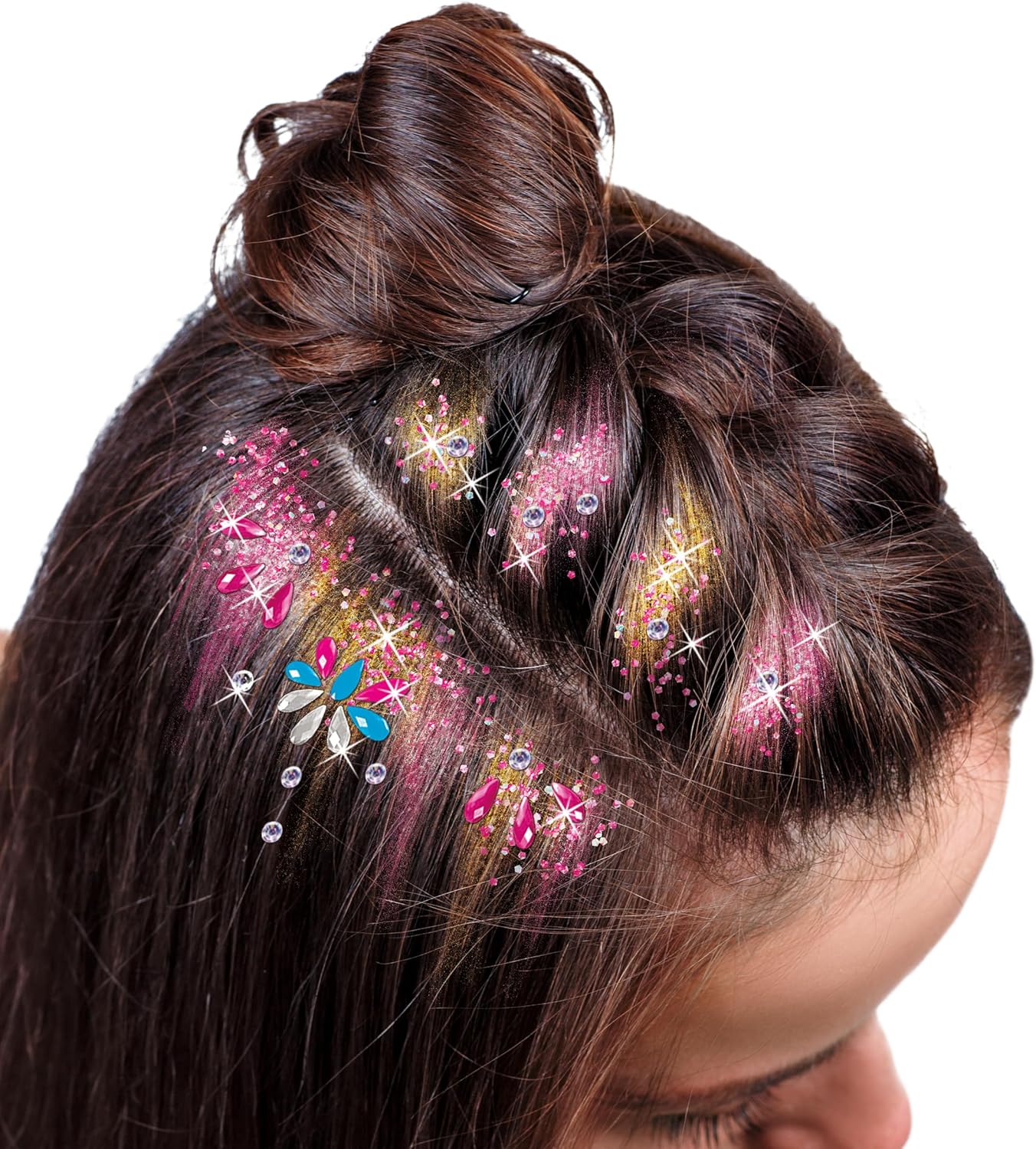 Shimmer N Sparkle Color FX Hair Extension Studio Kit with 4 Clip-In Extensions, Hair Glitter Gel, Hair Combs, and Clip & Color Design Board for Creative Styling- (65594)