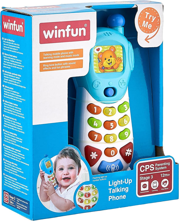 Winfun Light-Up Talking Phone Toy for Kids – Flashing Number Buttons, Interactive Learning, Pretend Play, Early Education for Toddlers and Preschoolers