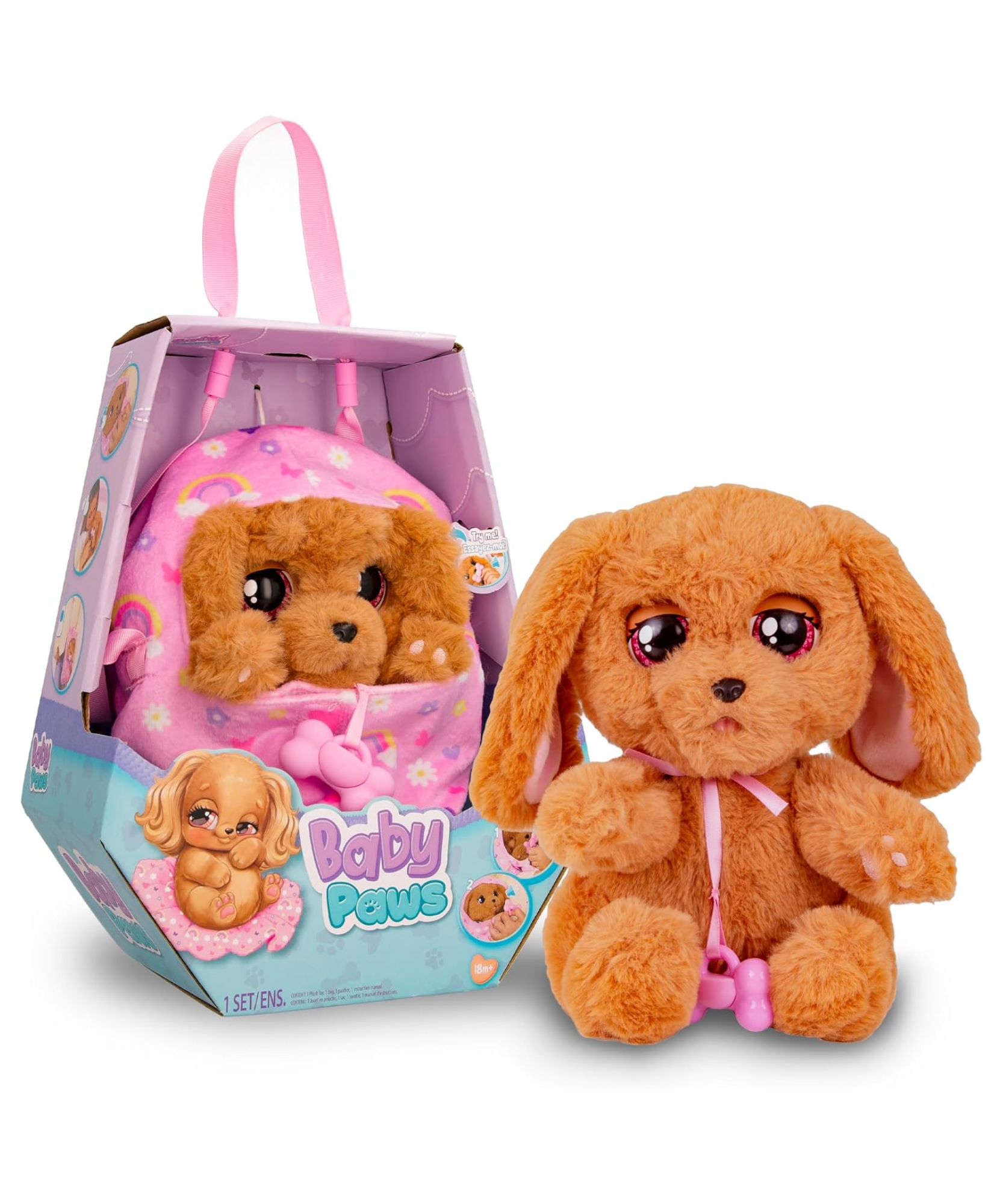 جراء النوم من بيبي باوز، كلب كوكر سبانيل، لعبة جرو تفاعلية من القطيفة مقاس 9.5 بوصة مع حقيبة حمل، لعبة تظاهر للأطفال مع مؤثرات صوتية، مناسبة للأولاد والبنات من سن 18 شهرًا فما فوق