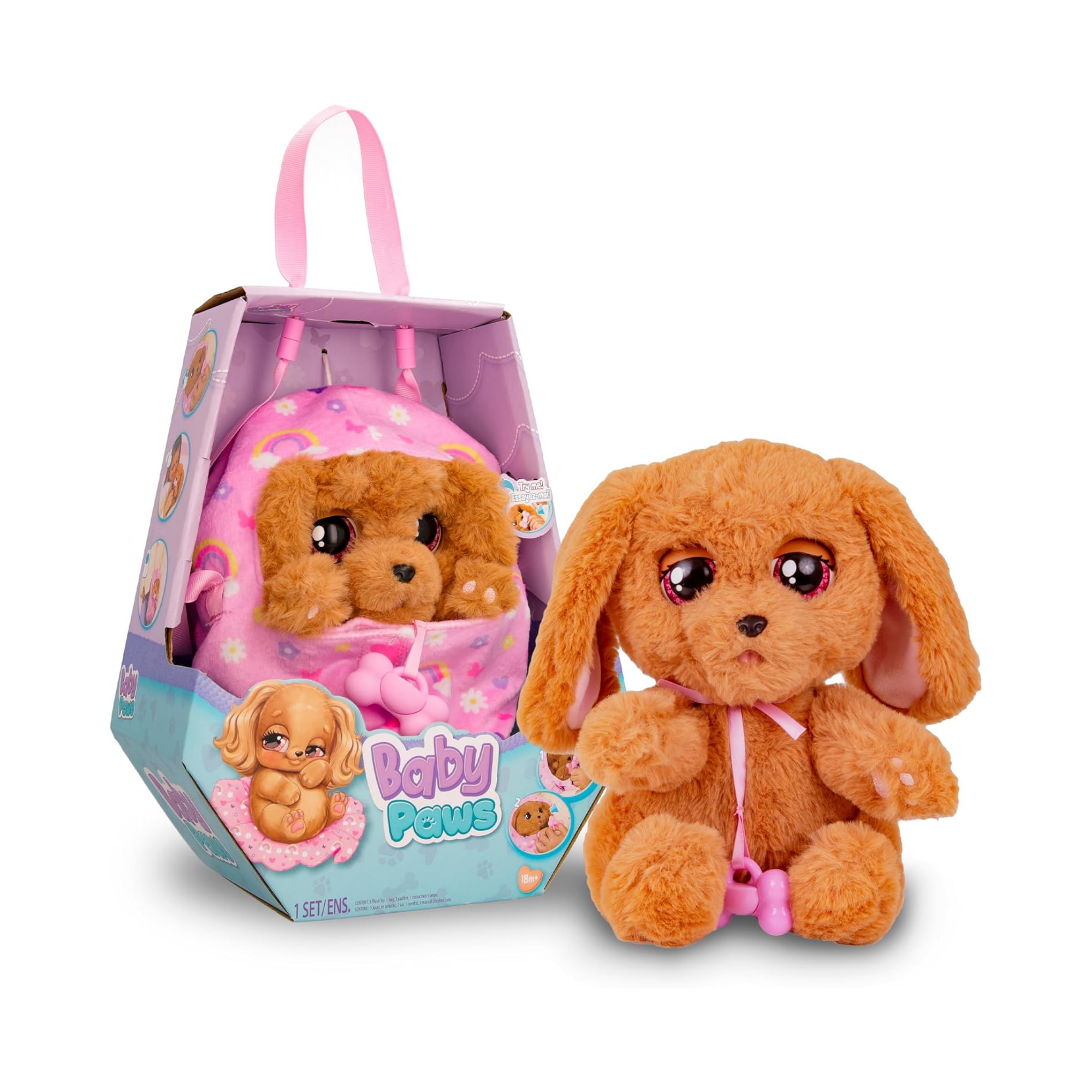 جراء النوم من بيبي باوز، كلب كوكر سبانيل، لعبة جرو تفاعلية من القطيفة مقاس 9.5 بوصة مع حقيبة حمل، لعبة تظاهر للأطفال مع مؤثرات صوتية، مناسبة للأولاد والبنات من سن 18 شهرًا فما فوق
