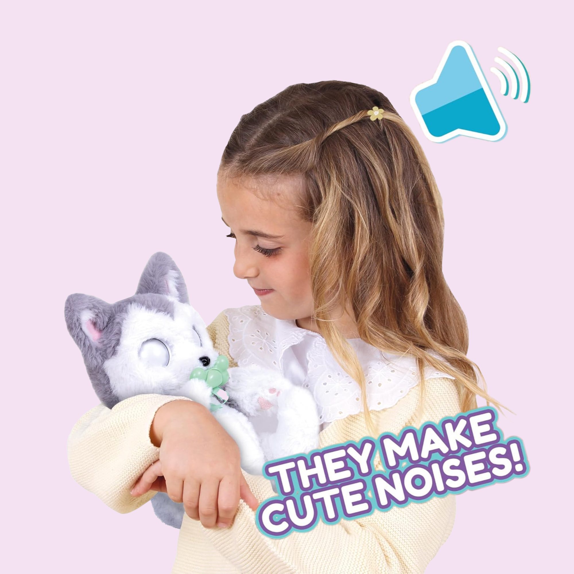 جراء نائمة من بيبي باوز، هاسكي، لعبة جرو تفاعلية من القطيفة مقاس 9.5 بوصة مع حقيبة حمل، لعبة تظاهر للأطفال مع مؤثرات صوتية، مناسبة للأولاد والبنات من سن 18 شهرًا فما فوق