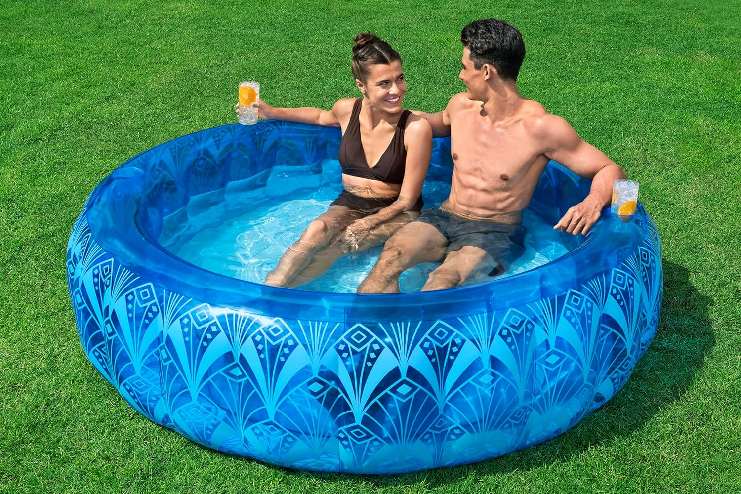 Bestway Bohemian Blue Inflatable Pool 168X53cm, Outdoor & Indoor Relaxation & Play, Family Pools, Artistic Design, Extra-wide Sidewalls For Stability, Quick Easy Setup, Perfect For Families With Kids
