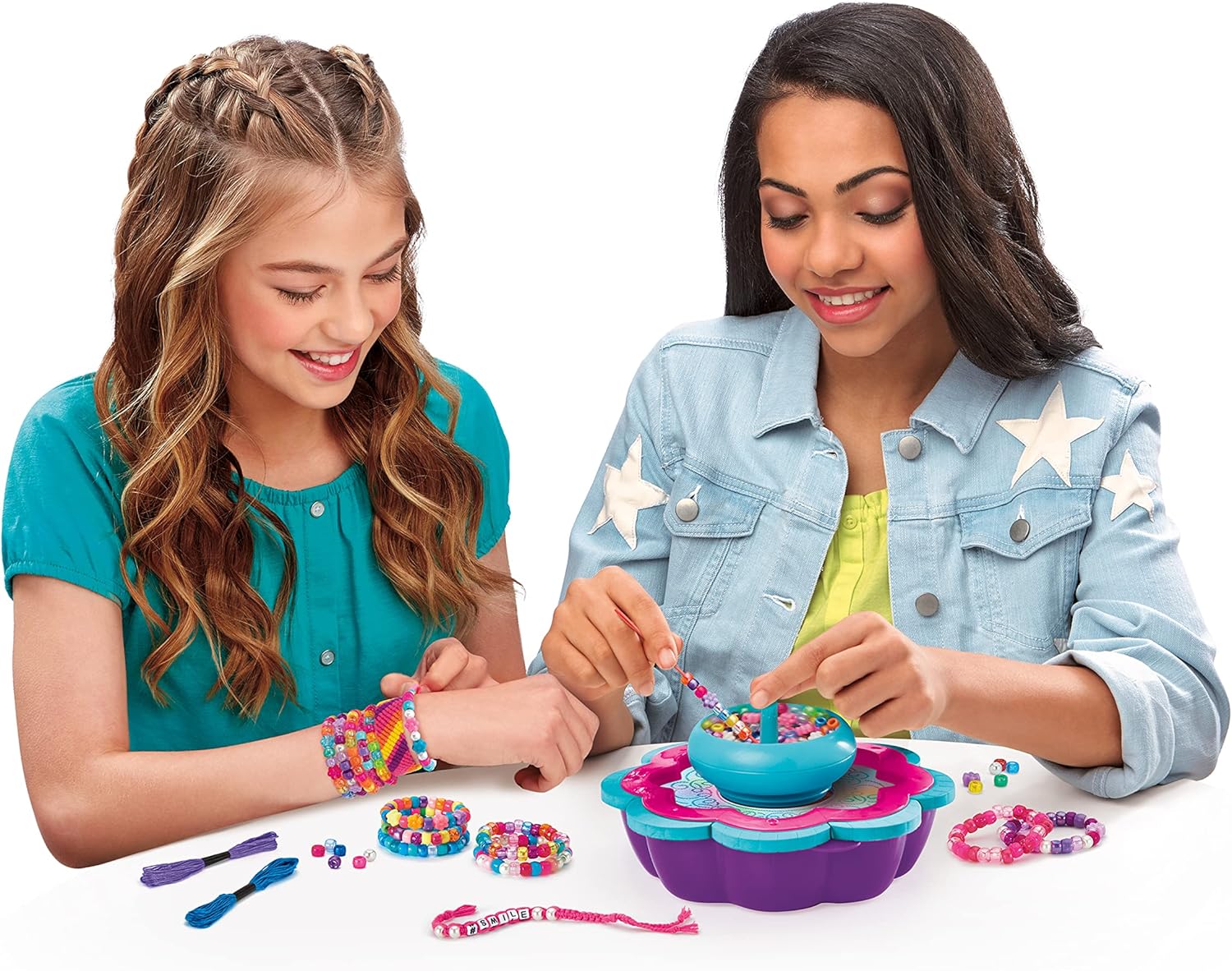 Shimmer N Sparkle 2-in-1 Spin & Bead Friendship Bracelet Maker, Multicolour, DIY Jewelry Kit, Beaded & Friendship Styles, Girls Craft Toy, Ages 8+