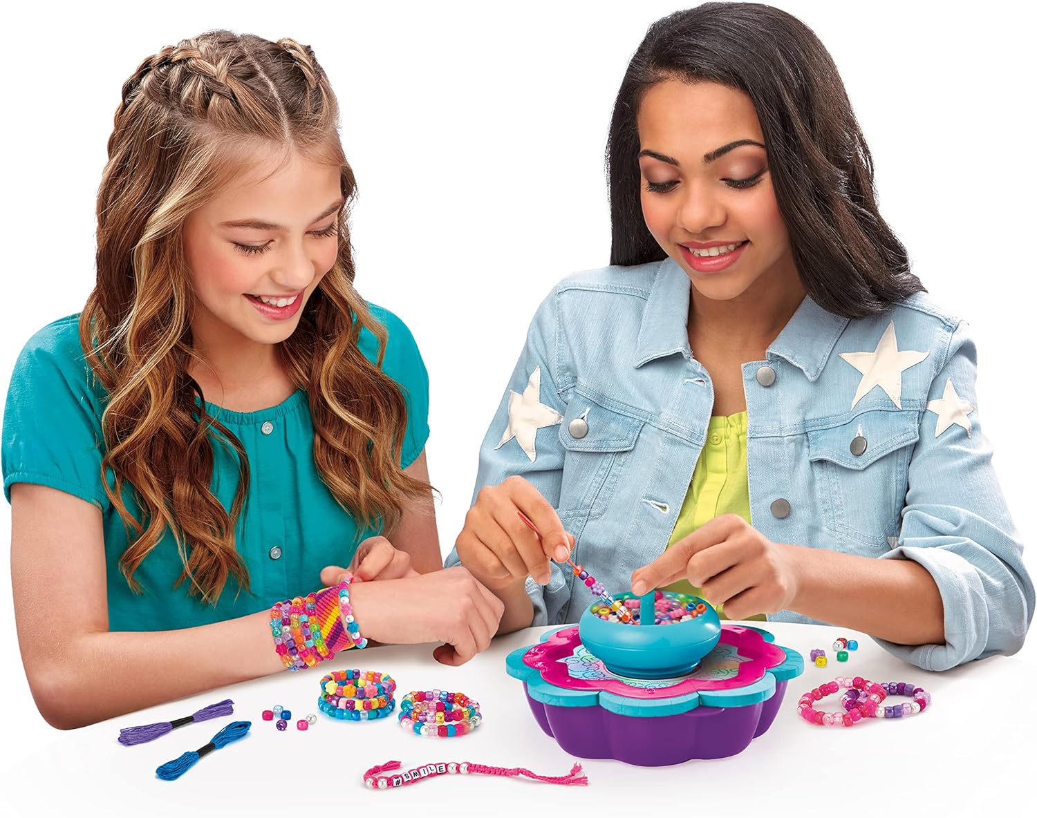 Shimmer N Sparkle 2-in-1 Spin & Bead Friendship Bracelet Maker, Multicolour, DIY Jewelry Kit, Beaded & Friendship Styles, Girls Craft Toy, Ages 8+