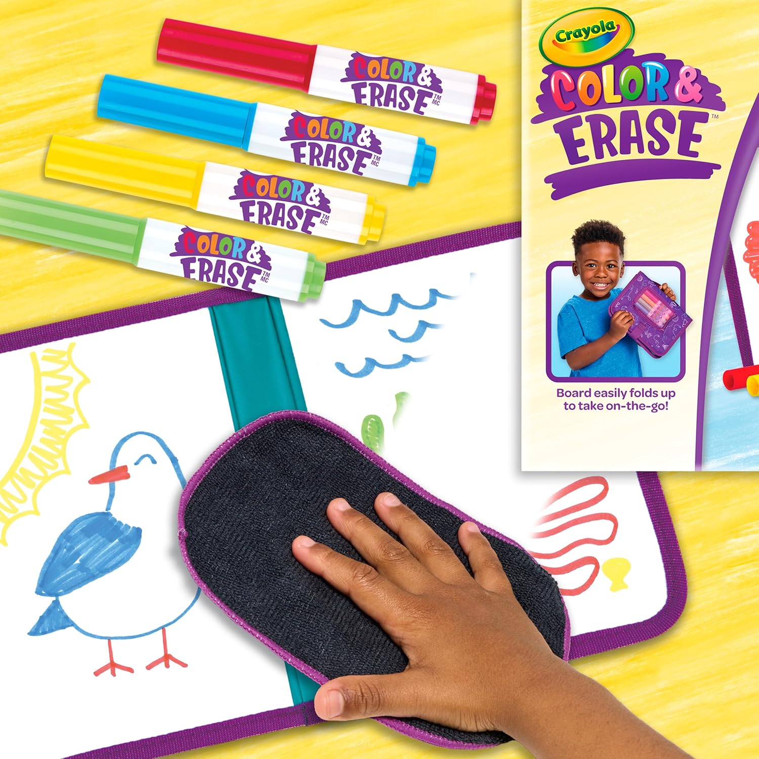 Crayola Color & Erase Drawing Board for Kids, Travel Coloring Kit, Gift 3+
