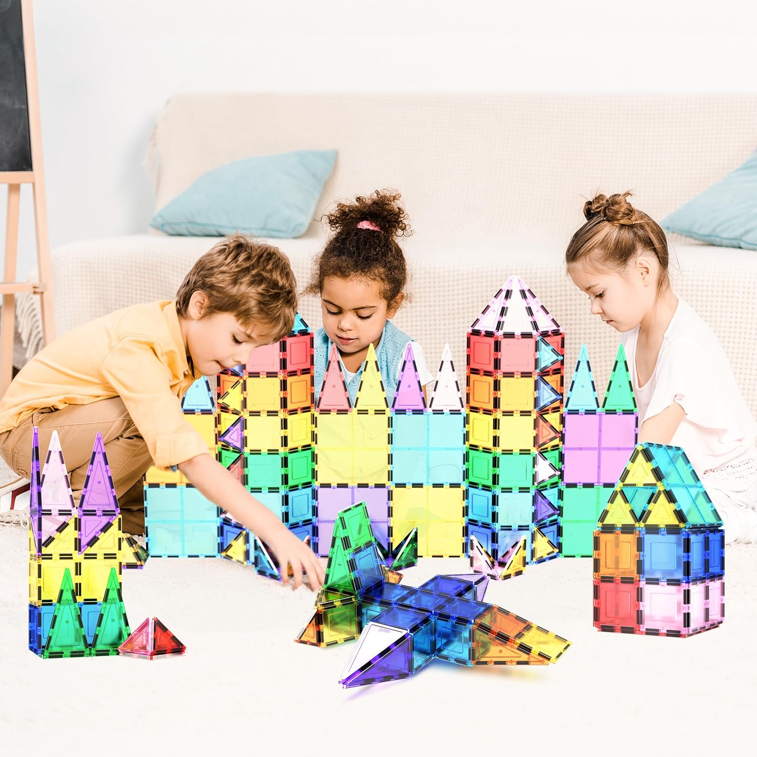 PicassoTiles 100 Piece Magnetic Playboards Tiles Set Magnet Toys for Toddlers STEM Building Blocks Sensory Creative Kids Manipulative Preschool learning Construction Toy ages 3+ Boys Girls - PT100