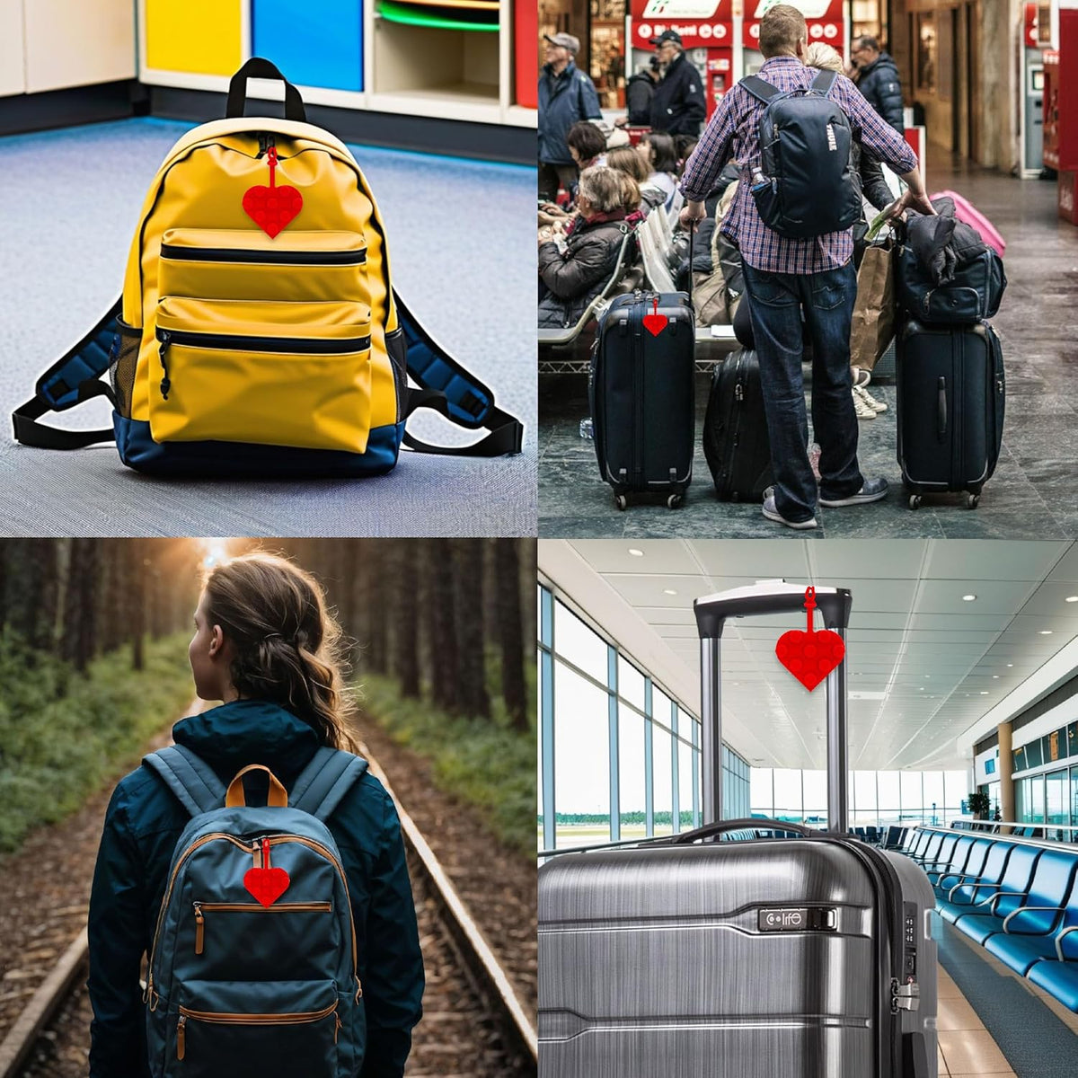 Lego 3x3 Heart Silicone Bag Tag - Red (53658), Silicone, Luggage tag for Travel, Vacation, Cruise, School Backpack Charm