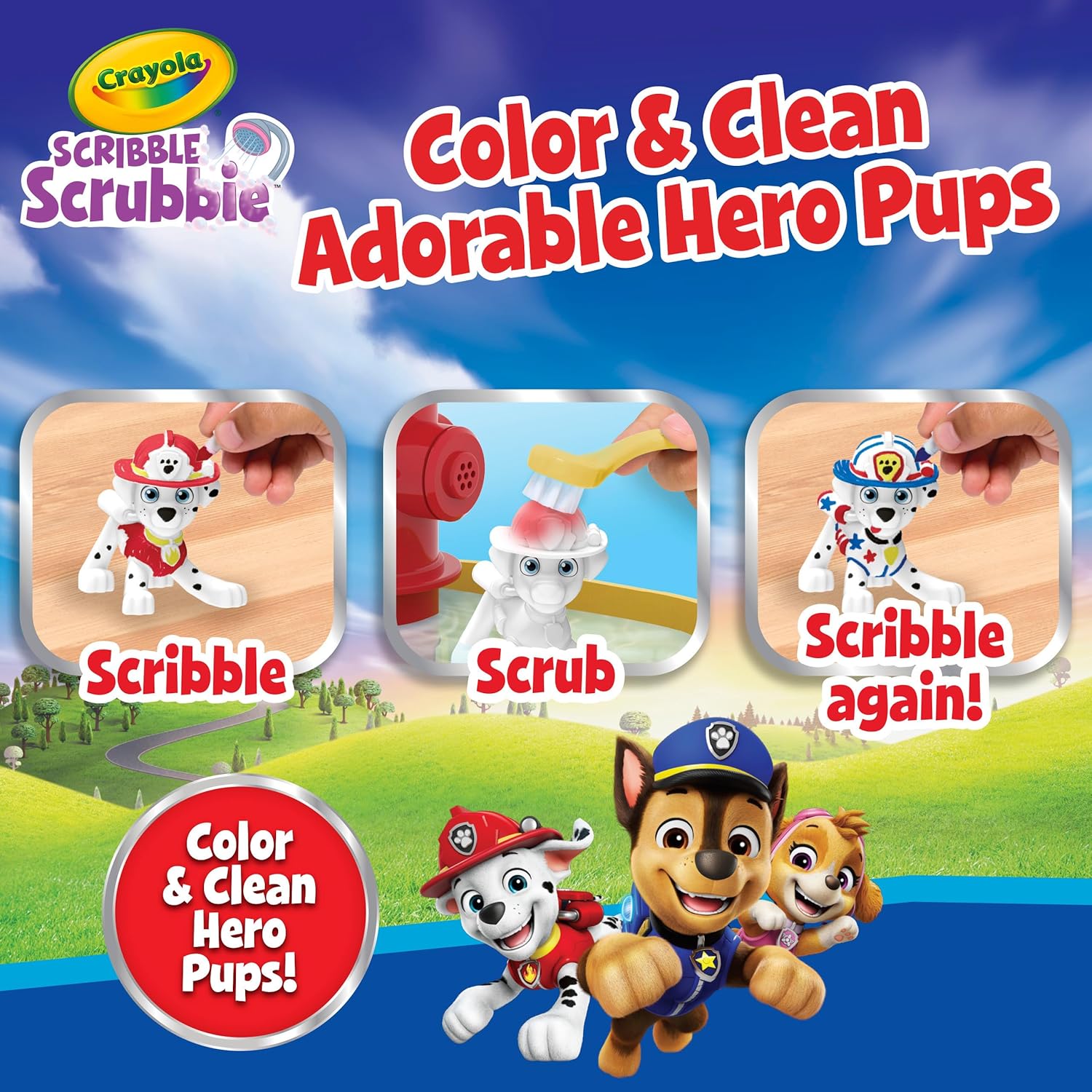CRAYOLA - Washimals Paw Patrol Activity Set with 4 Puppies, 6 Washable Markers, 40 Stickers and Brush, Toy and Gift for Children, from 3 Years