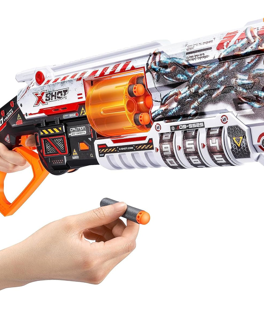 مسدس رمي السهام إكس شوت سكينز إس ١، ١٦ سهمًا إسفنجيًا، تقنية الجيب الهوائي، أسطوانة دوارة بـ ٨ سهام، قفل برمز الاستجابة السريعة، مدى ٢٧ مترًا، مسدس رمي سهام لعبة للأطفال والمراهقين والبالغين، للعب في الهواء الطلق، للأعمار من ٨ سنوات فما فوق