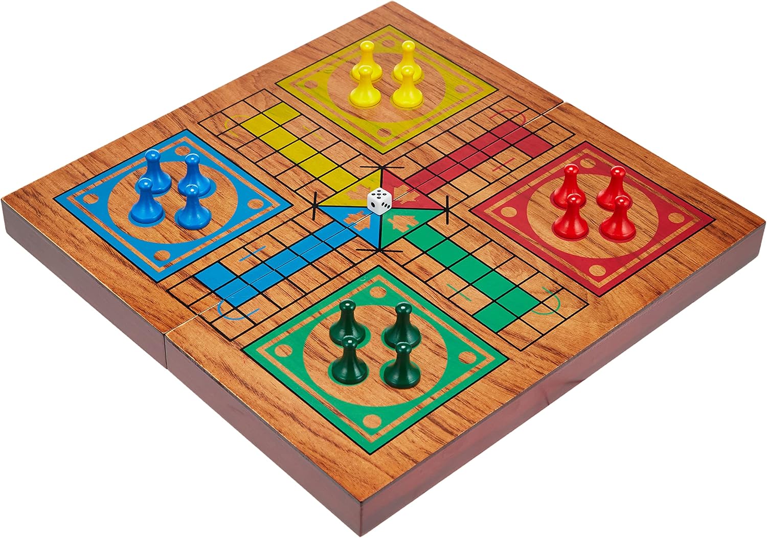 Ambassador Little Wooden Horses Board Game, 16 Colored Playing Pieces, 1 Dice, Folding Wood Board with Magnetic Closure, 29.5cm x 29.5cm, Kids 6 Years+