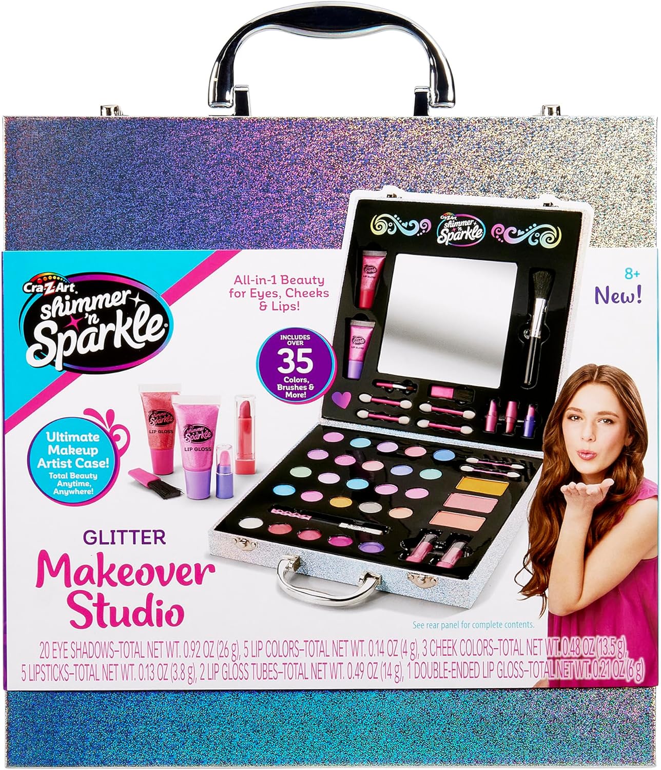 Cra-Z-Art Shimmer and Sparkle Shimmer 'n Sparkle Glitter Makeover Studio Beauty Kit – All-in-One for Eye, Cheeks and Lips Ages 8 Up