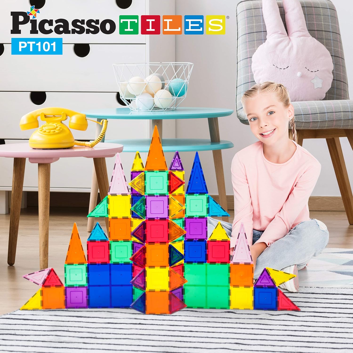 PicassoTiles PT101 101-Piece Magnetic Building Set - STEM Educational Game, Children's Brain Development, Magnetic Blocks