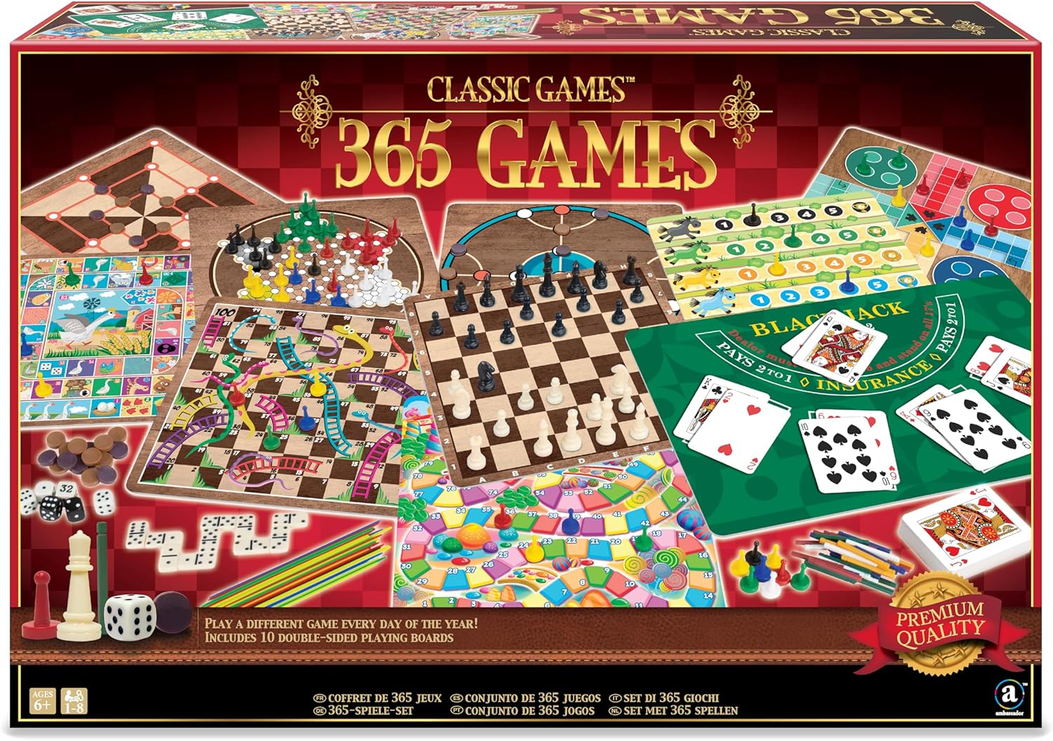 Ambassador Classic Games, 365 Games, 10 Double-Sided Boards, Ages 6+