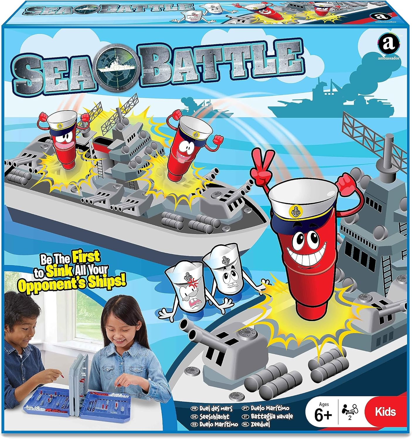 Ambassador Sea Battle Board Game for Kids 3+ Years, Strategy Naval Battle Game for Family and Friends
