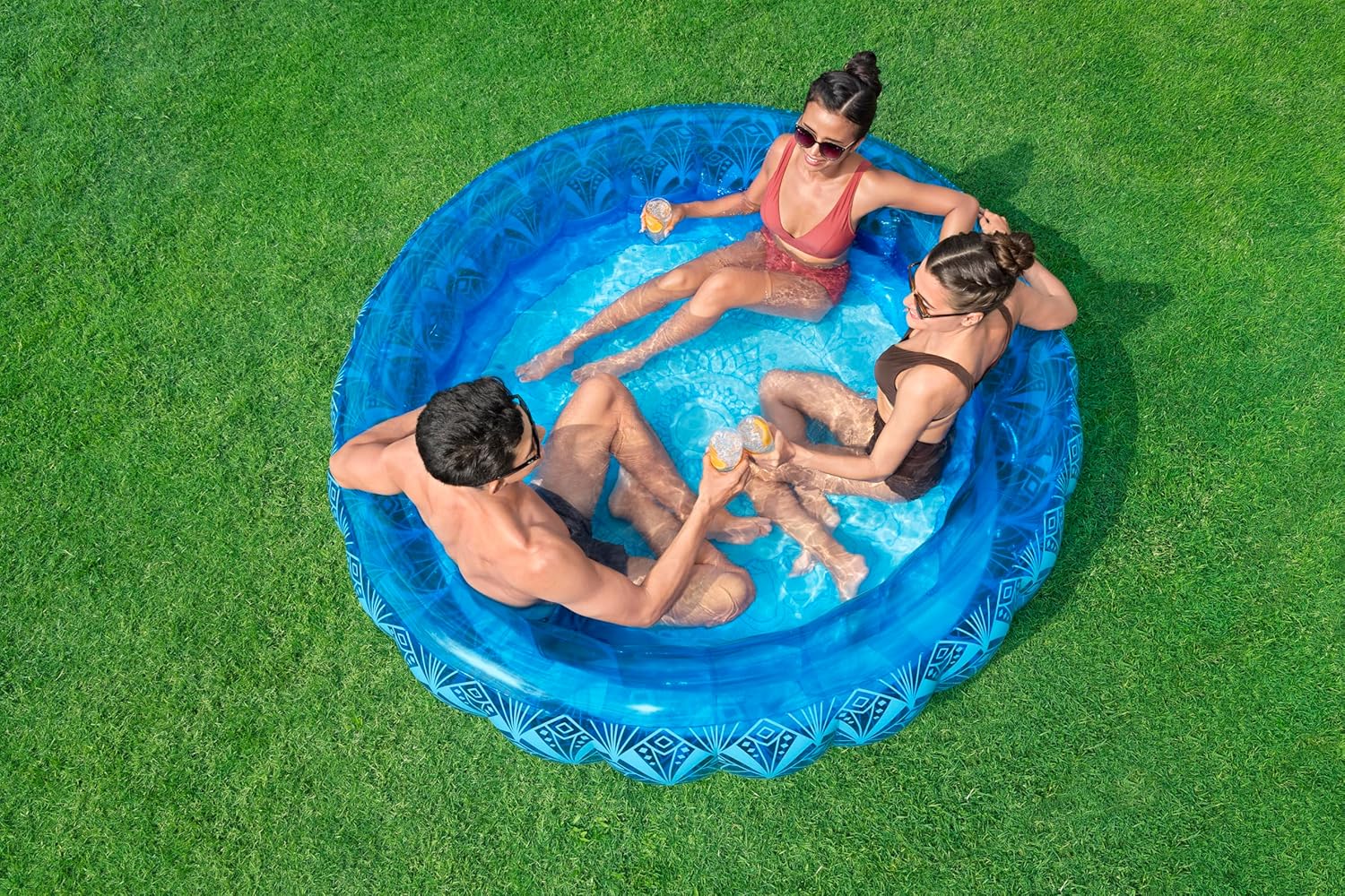 Bestway Bohemian Blue Inflatable Pool 168X53cm, Outdoor & Indoor Relaxation & Play, Family Pools, Artistic Design, Extra-wide Sidewalls For Stability, Quick Easy Setup, Perfect For Families With Kids