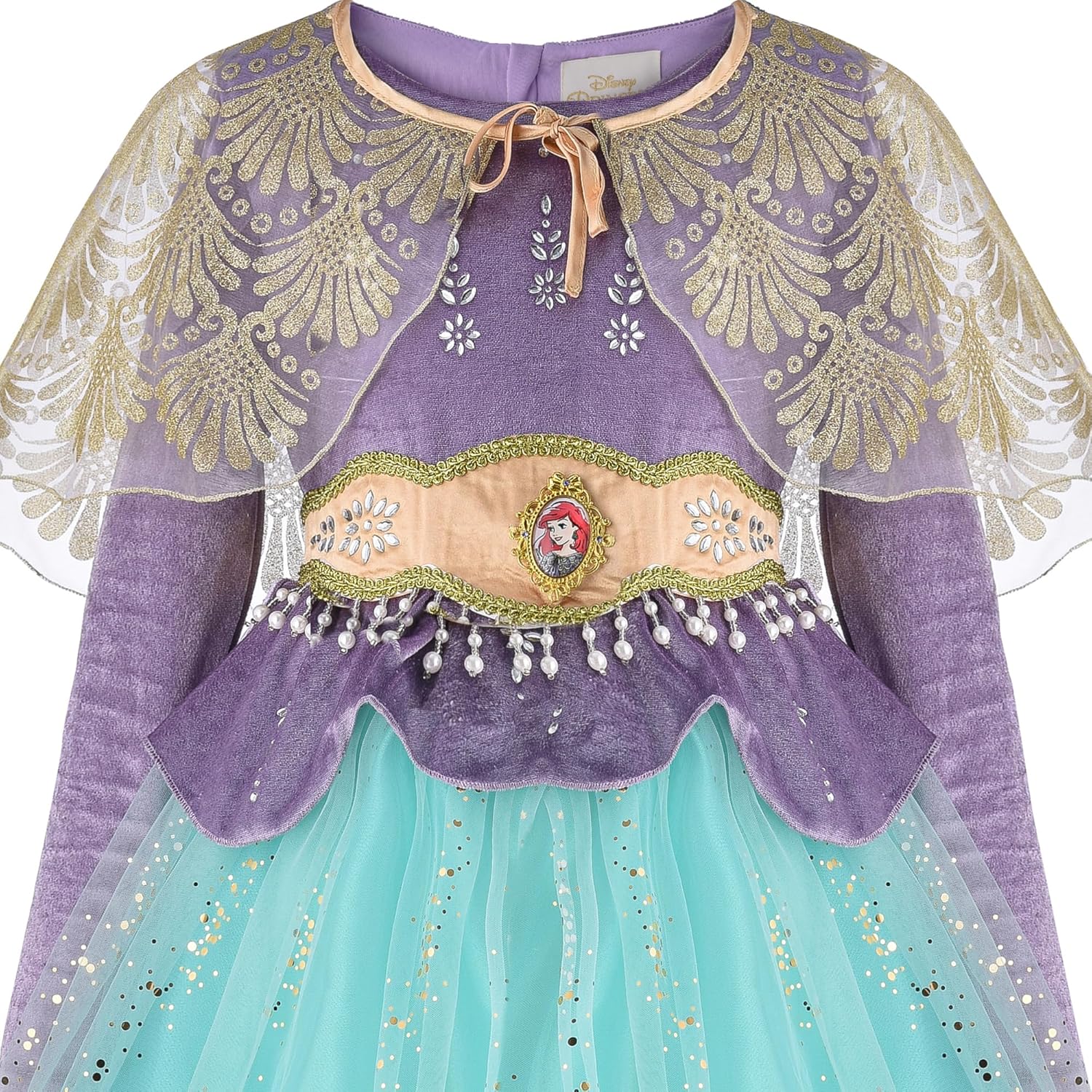Party Centre - Disney Golden Princess Ariel Prestige Dress Up Costume with Headpiece, X-Small (3T-4T), Multicolor