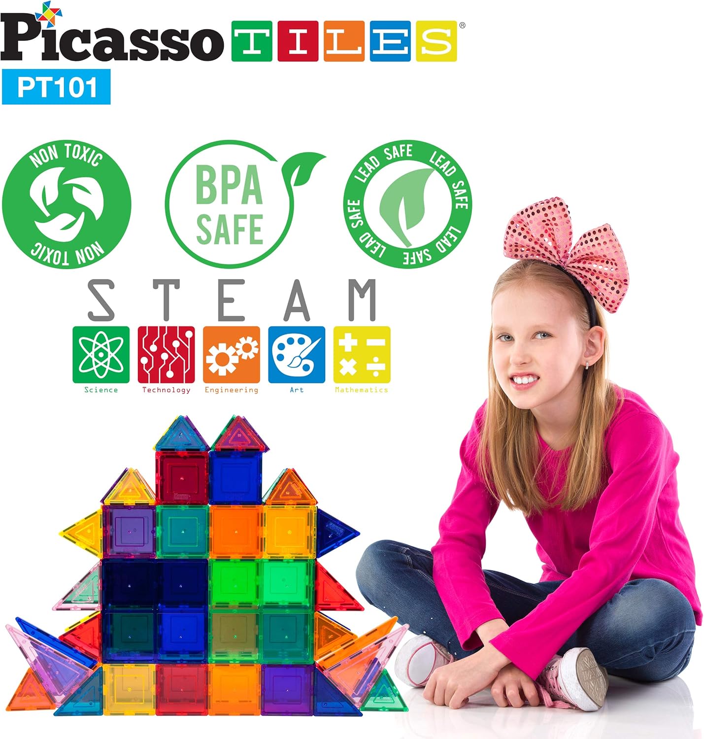 PicassoTiles PT101 101-Piece Magnetic Building Set - STEM Educational Game, Children's Brain Development, Magnetic Blocks
