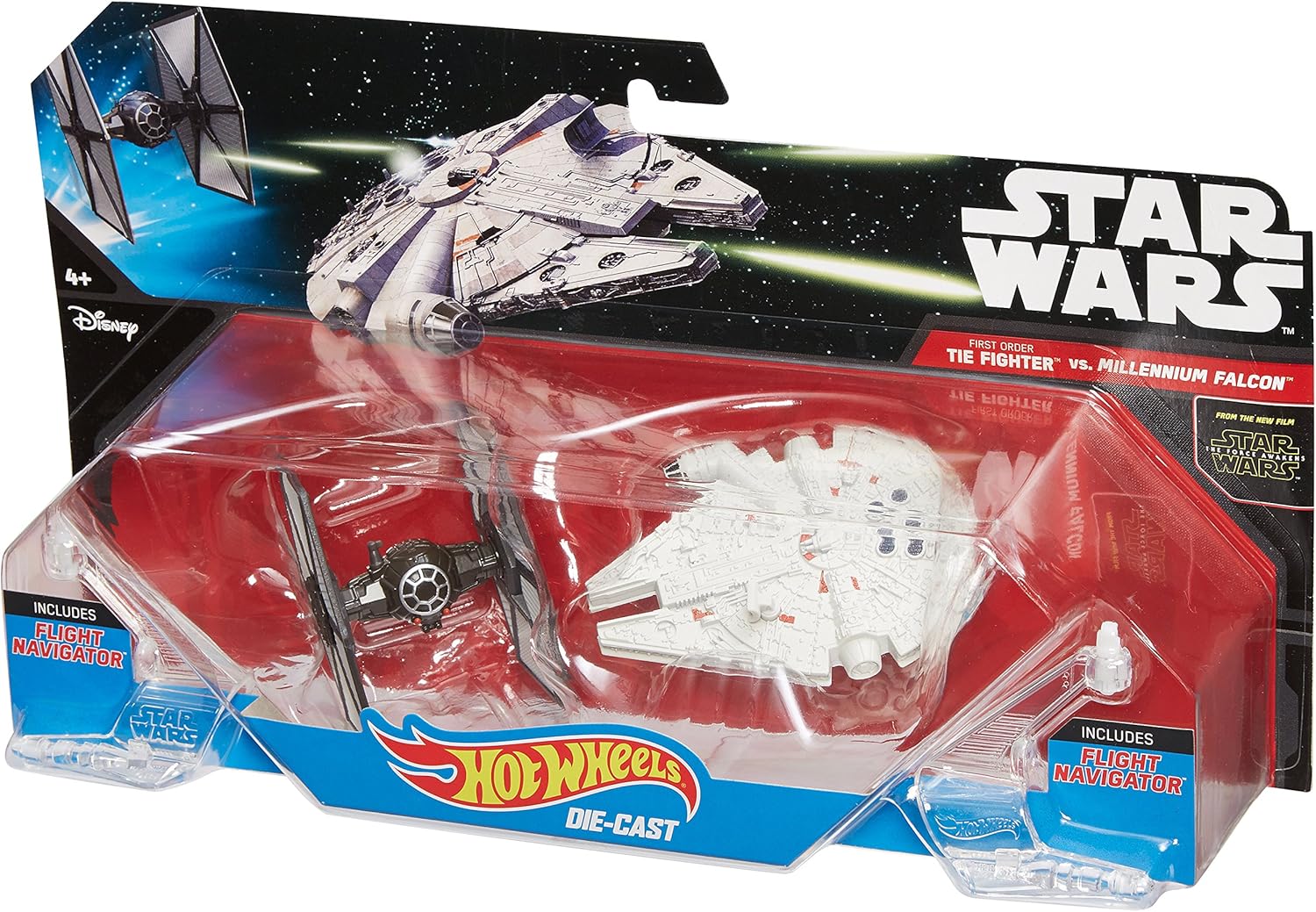 Hot Wheels Star Wars The Force Awakens TIE Fighter vs Millennium Falcon Die-Cast Starship 2 Pack for Kids 3+