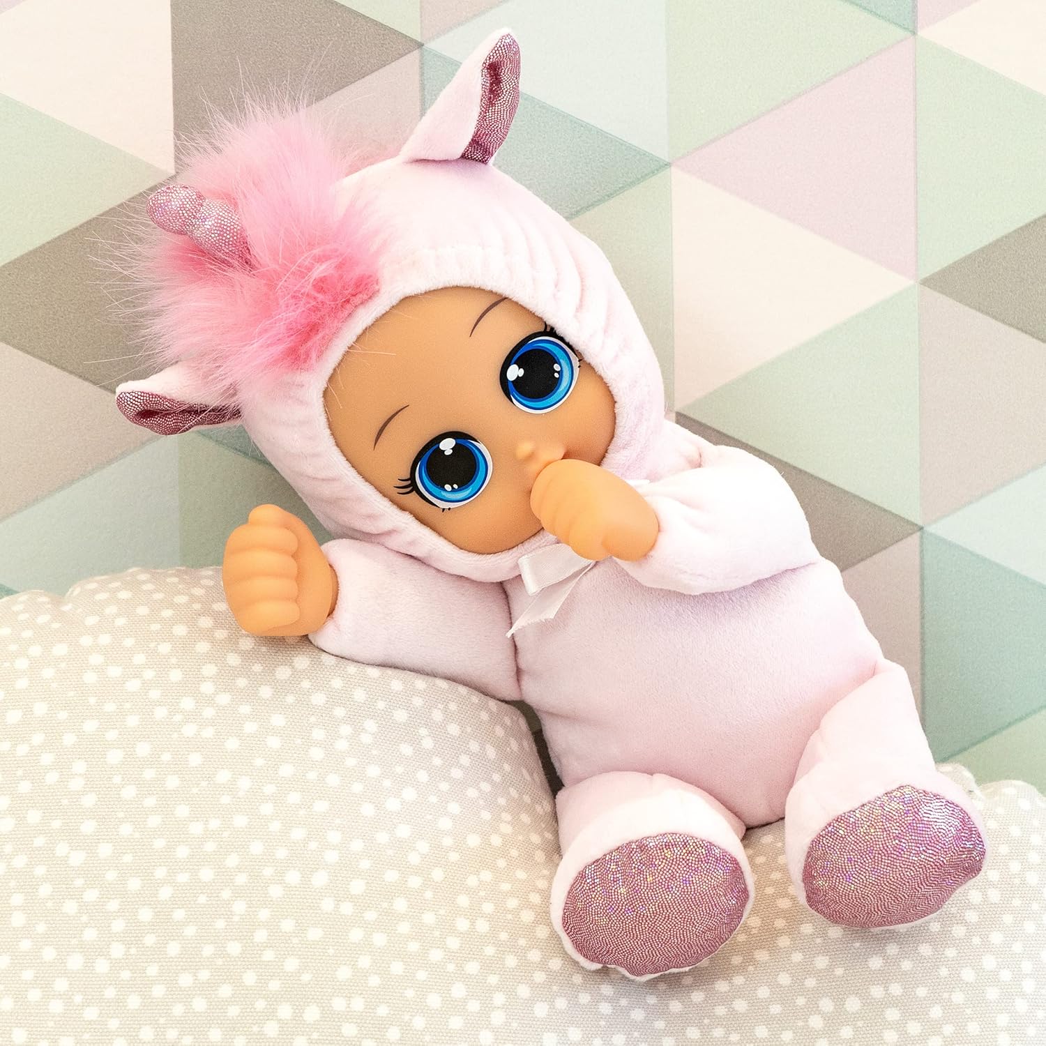 Bayer Funny Baby Doll 30cm Soft Body with Unicorn Romper, Cuddly Role Play Doll for Toddlers, 10M+ Months