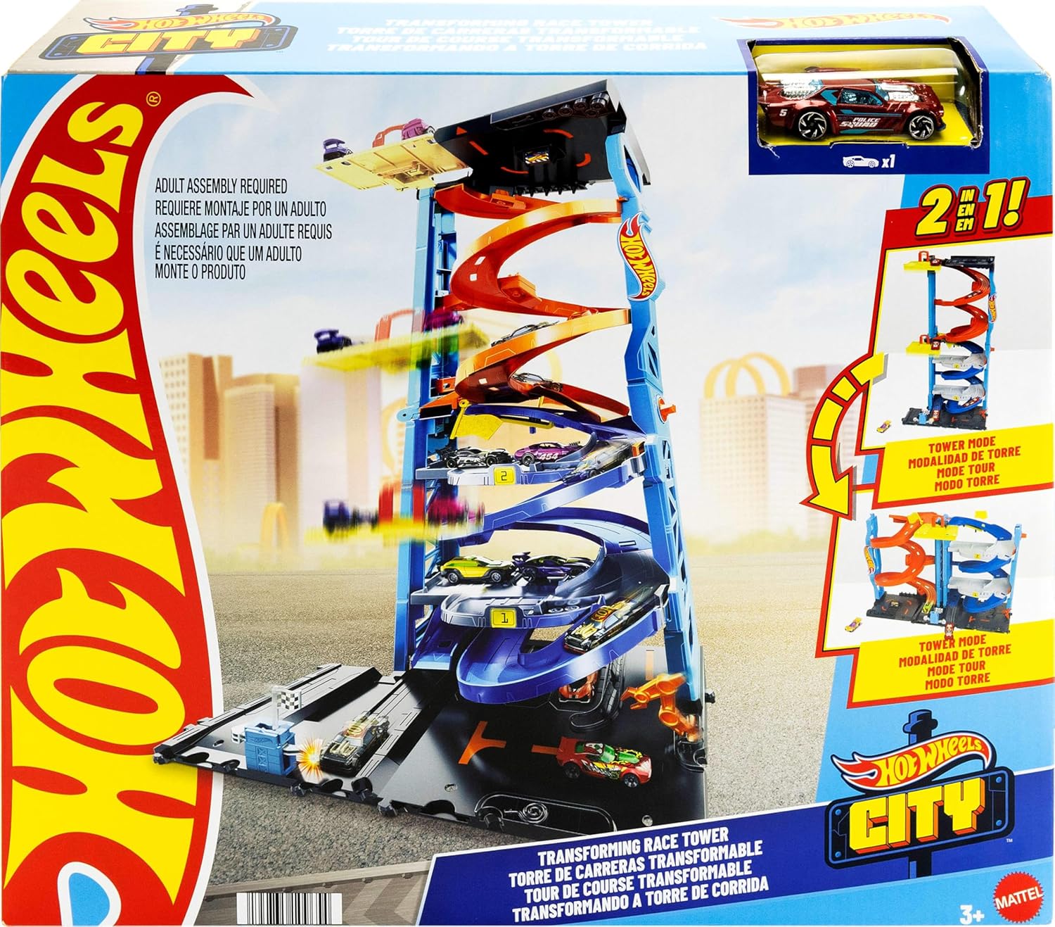 Hot Wheels City Transforming Race Tower Playset, Track Set with 1 Toy Car