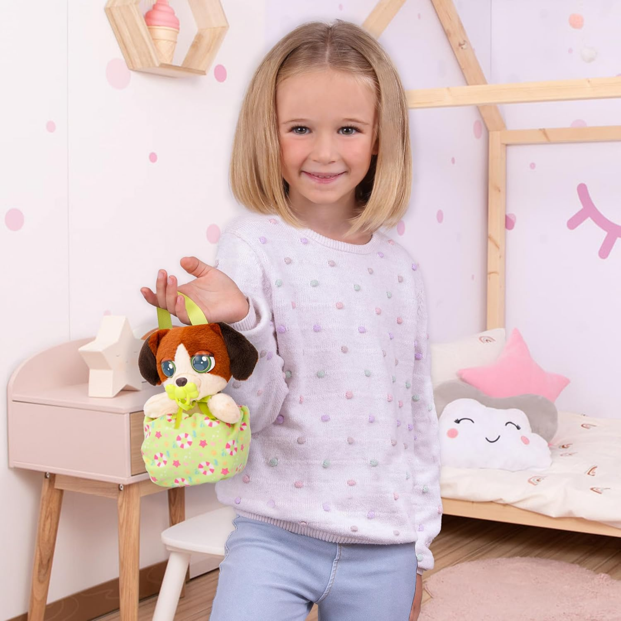 جراء صغيرة من بيبي باوز، بيجل، لعبة جرو تفاعلية من القطيفة مقاس 5 بوصات مع حقيبة حمل، لعبة تظاهر للأطفال مع مؤثرات صوتية، مناسبة للأولاد والبنات من سن 3 سنوات فما فوق