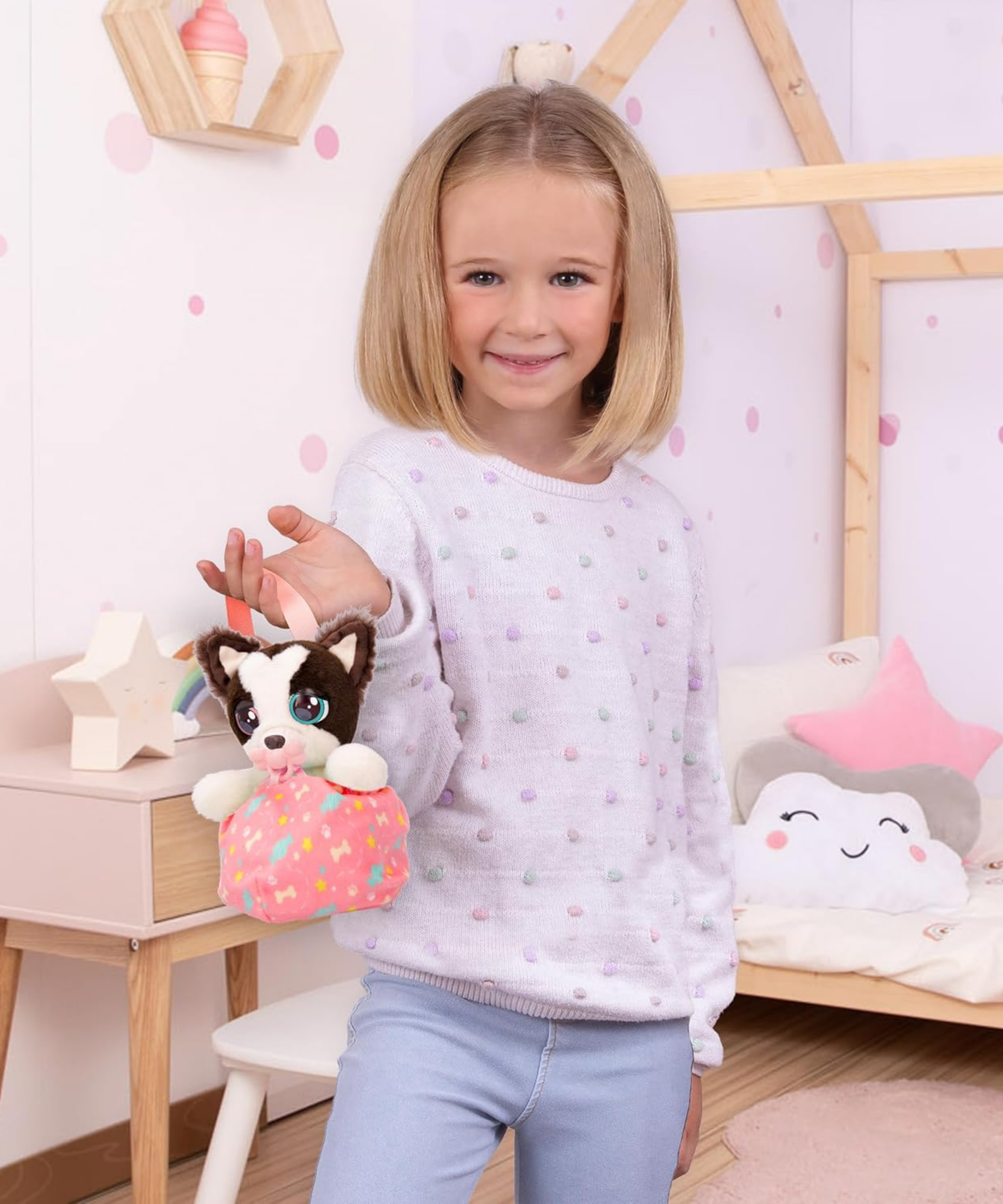 جراء صغيرة من بيبي باوز، كلب بوردر كولي، لعبة جرو تفاعلية من القطيفة مقاس 5 بوصات مع حقيبة حمل، لعبة تظاهر للأطفال مع مؤثرات صوتية، مناسبة للأولاد والبنات من سن 3 سنوات فما فوق