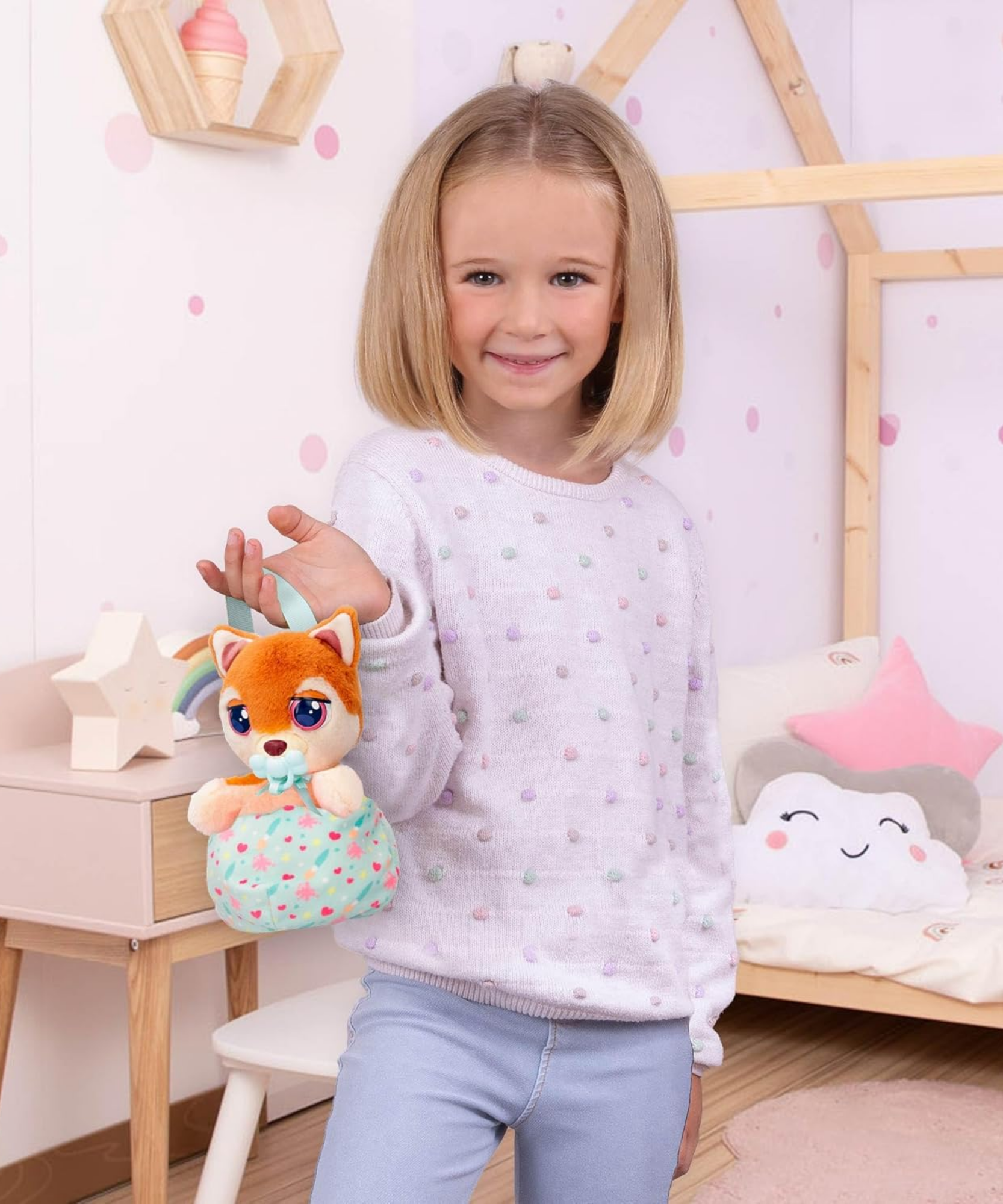 جراء صغيرة من بيبي باوز، شيبا إينو، لعبة جرو تفاعلية من القطيفة مقاس 5 بوصات مع حقيبة حمل، لعبة تظاهر للأطفال مع مؤثرات صوتية، مناسبة للأولاد والبنات من سن 3 سنوات فما فوق