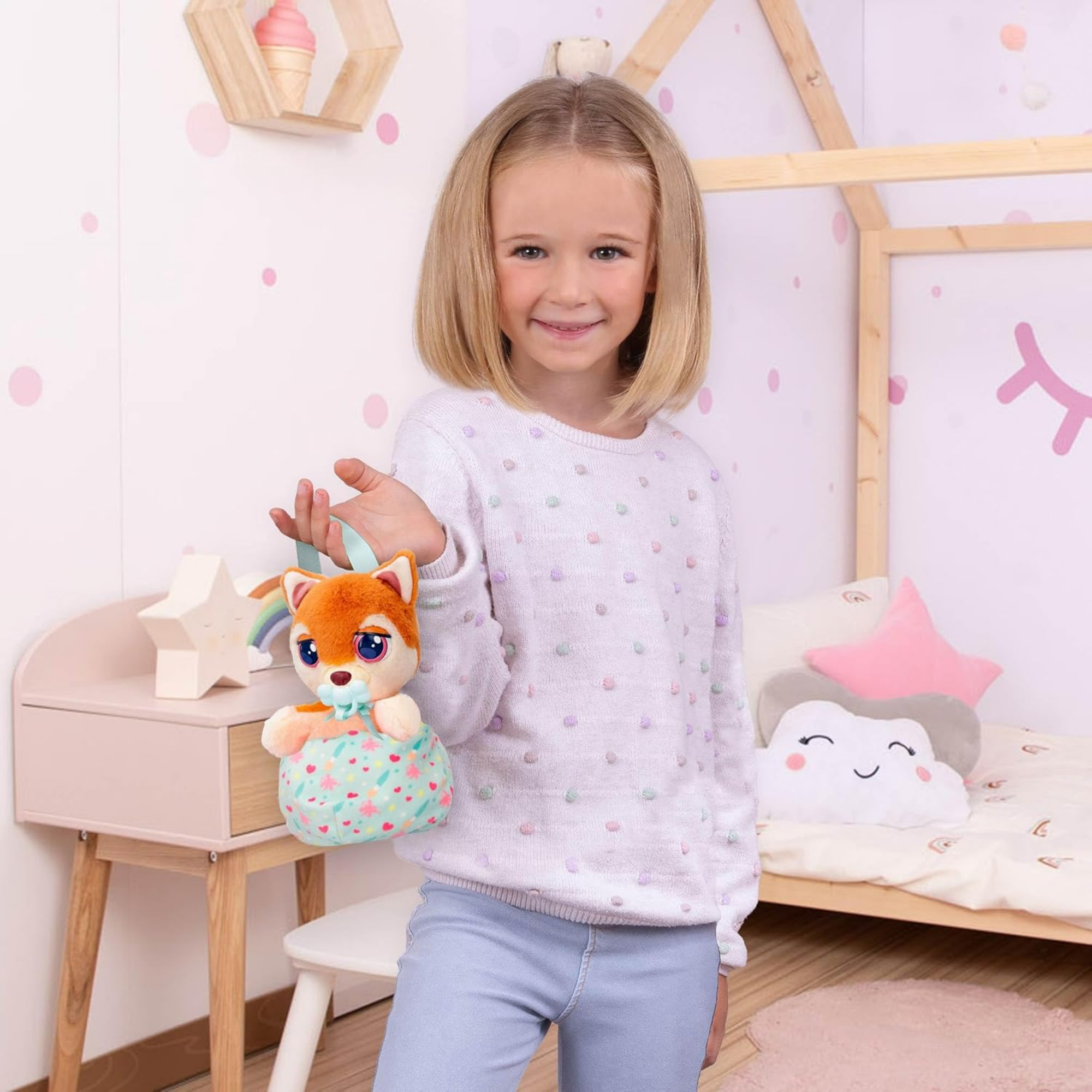 جراء صغيرة من بيبي باوز، شيبا إينو، لعبة جرو تفاعلية من القطيفة مقاس 5 بوصات مع حقيبة حمل، لعبة تظاهر للأطفال مع مؤثرات صوتية، مناسبة للأولاد والبنات من سن 3 سنوات فما فوق