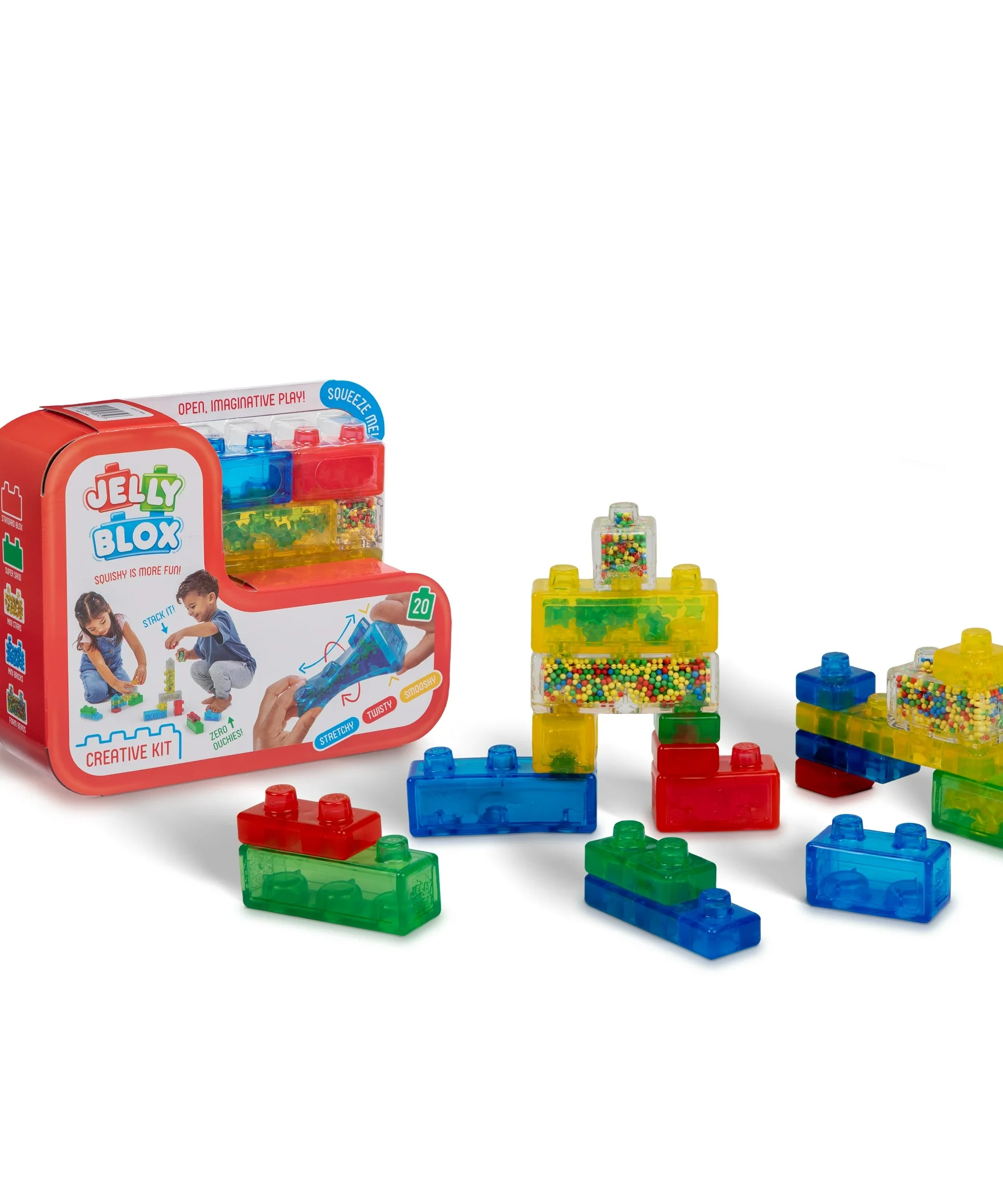 مجموعة Goliath Jelly Blox الإبداعية، تتضمن 20 مكعبًا، مكعبات بناء للأطفال الصغار ومرحلة ما قبل المدرسة يمكن للأطفال الضغط عليها وتمديدها وسحقها، تم اختبارها بأمان وخالية من الحكة، لعبة حسية لمسية للأعمار من سنتين فما فوق