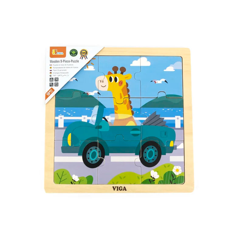 لعبة أحجية الصور المقطوعة "زرافة في سيارة" من فيجا، مكونة من 9 قطع، لعبة مونتيسوري خشبية، تُنمّي المهارات الحسية والإدراكية والحركية الدقيقة، لعبة تعليمية للأطفال غير سامة وصديقة للبيئة، مناسبة للأطفال من سن 18 شهرًا فما فوق