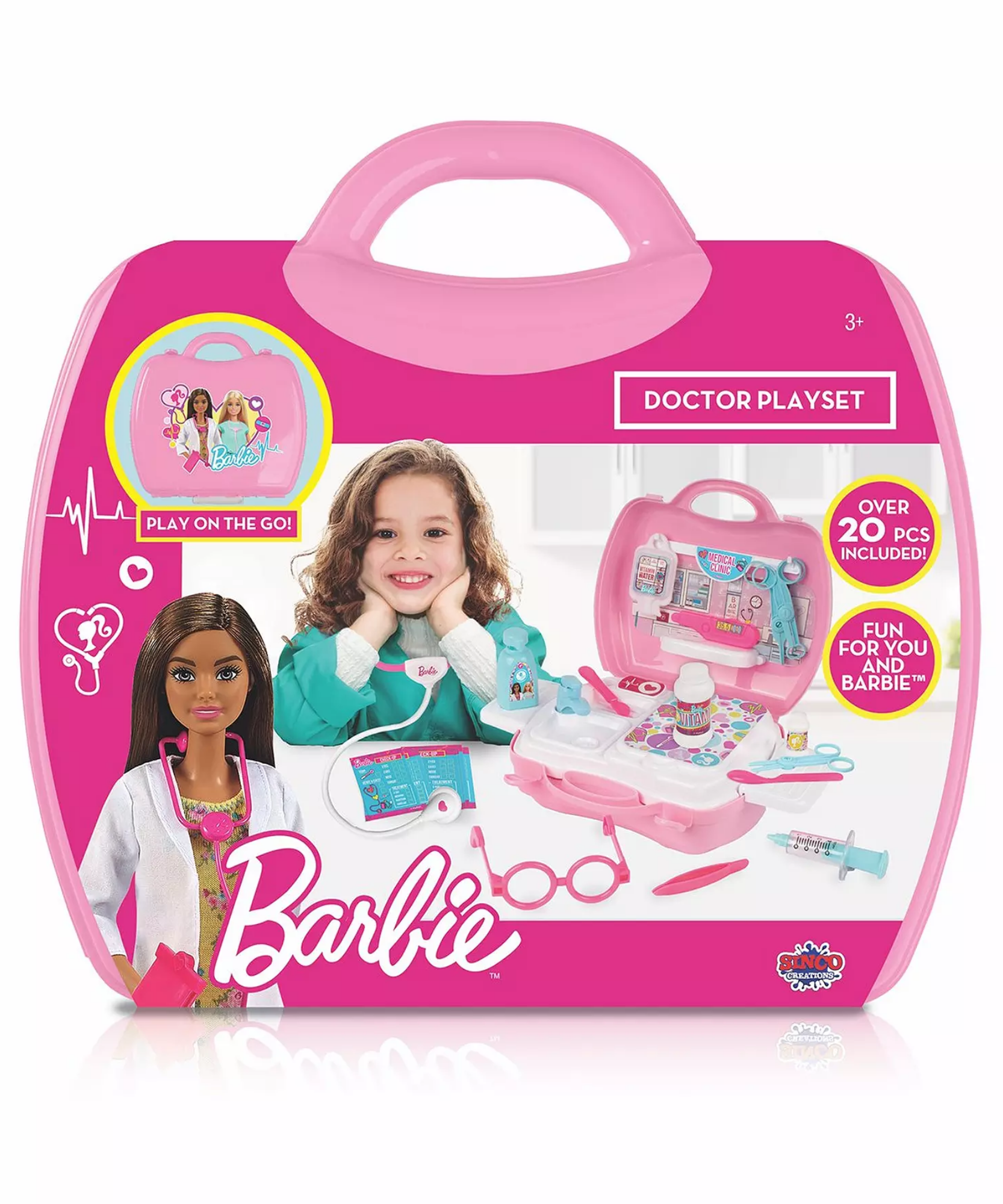 مجموعة لعب طبيبة باربي من سينكو كرييشنز، 20 قطعة مع حقيبة حمل، لعبة لعب الأدوار مناسبة للأطفال من سن 3 سنوات فما فوق