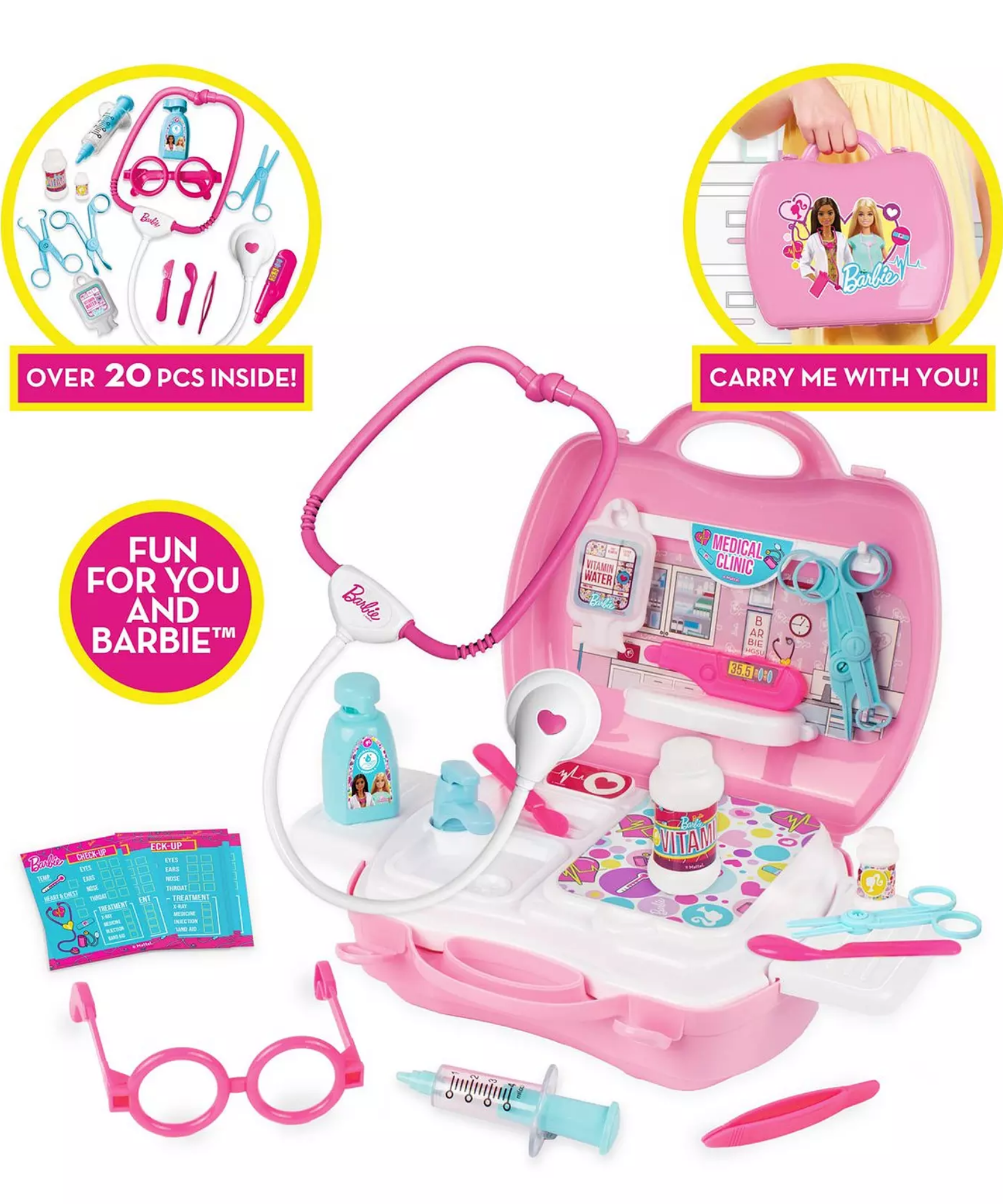 مجموعة لعب طبيبة باربي من سينكو كرييشنز، 20 قطعة مع حقيبة حمل، لعبة لعب الأدوار مناسبة للأطفال من سن 3 سنوات فما فوق