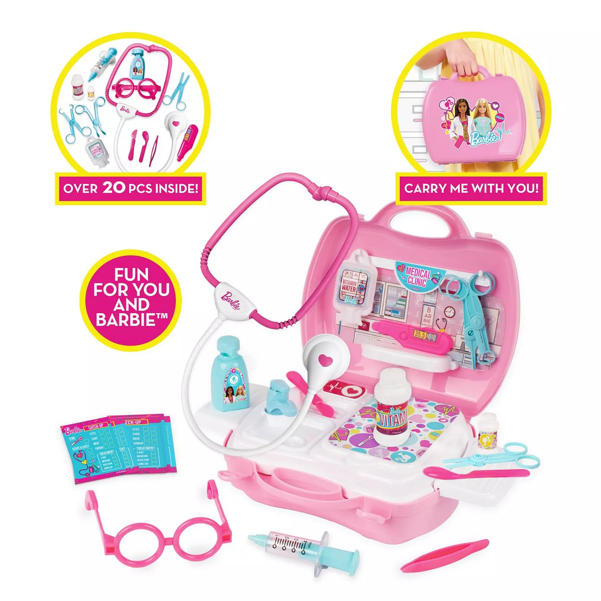 مجموعة لعب طبيبة باربي من سينكو كرييشنز، 20 قطعة مع حقيبة حمل، لعبة لعب الأدوار مناسبة للأطفال من سن 3 سنوات فما فوق