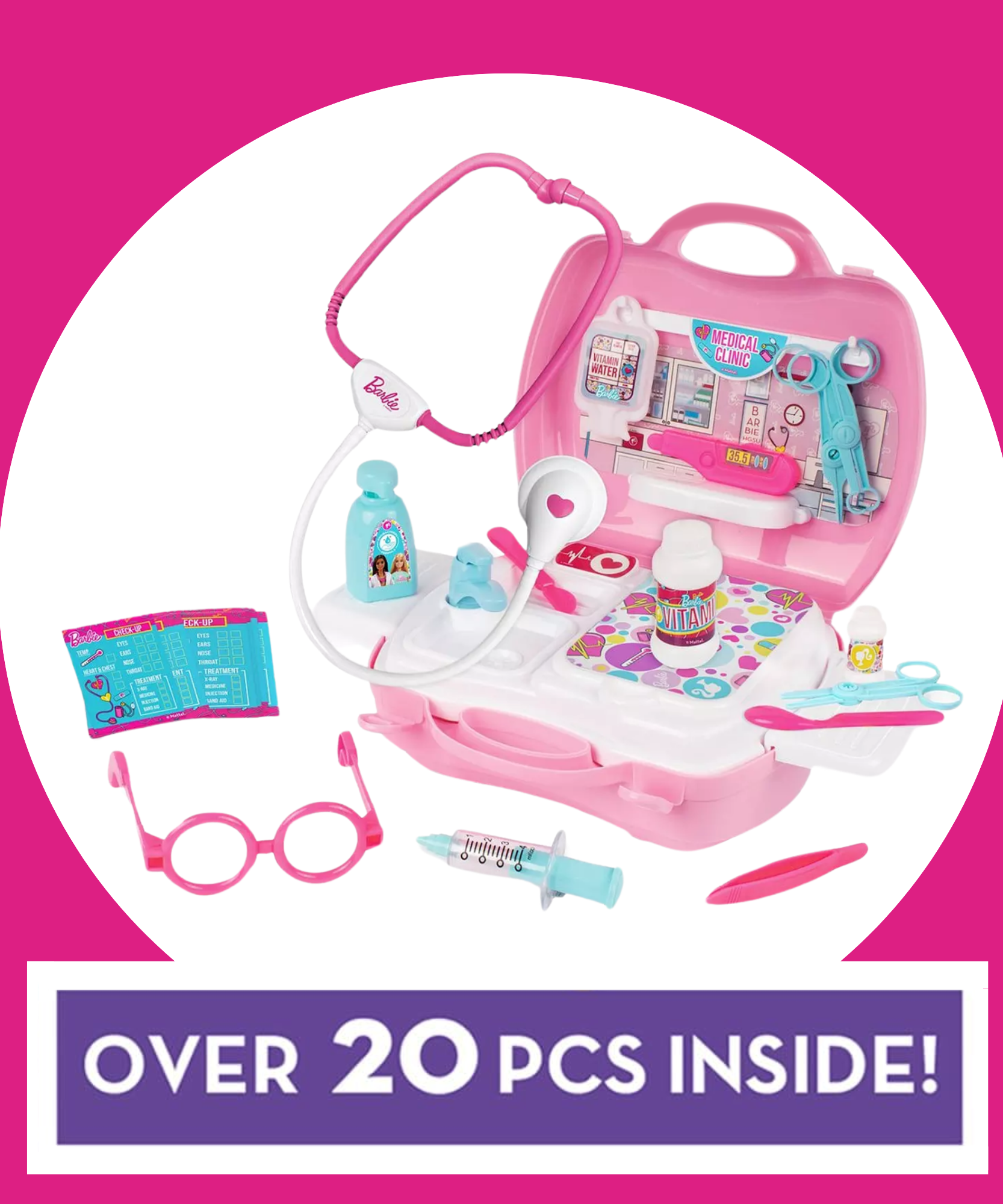 مجموعة لعب طبيبة باربي من سينكو كرييشنز، 20 قطعة مع حقيبة حمل، لعبة لعب الأدوار مناسبة للأطفال من سن 3 سنوات فما فوق