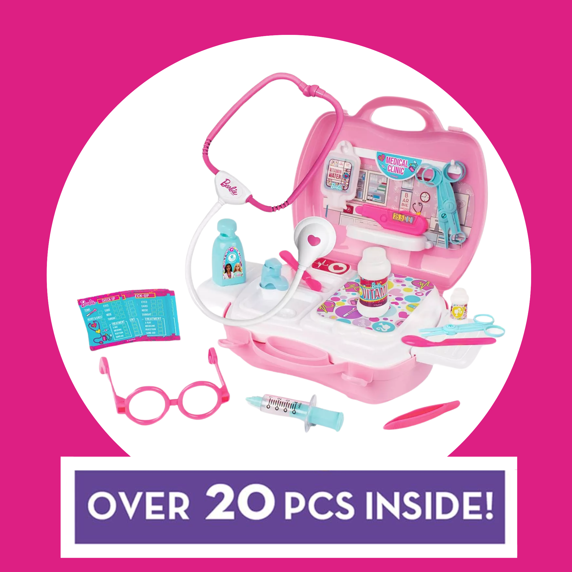 مجموعة لعب طبيبة باربي من سينكو كرييشنز، 20 قطعة مع حقيبة حمل، لعبة لعب الأدوار مناسبة للأطفال من سن 3 سنوات فما فوق
