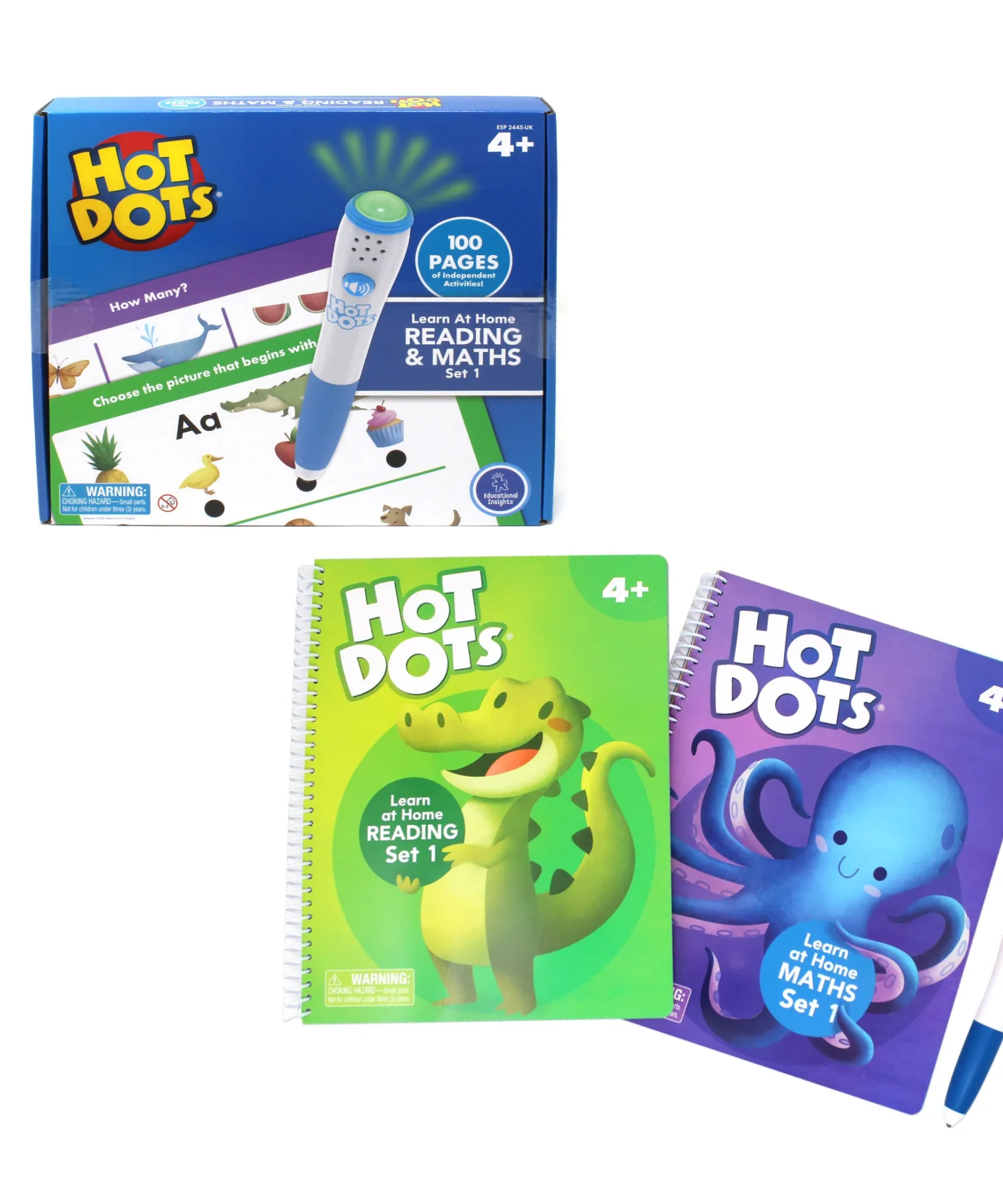 Learning Resources Hot Dots Learn at Home Reading and Maths Set 1, Interactive Learning System with Pen and 2 Activity Books, Ages 4 Plus
