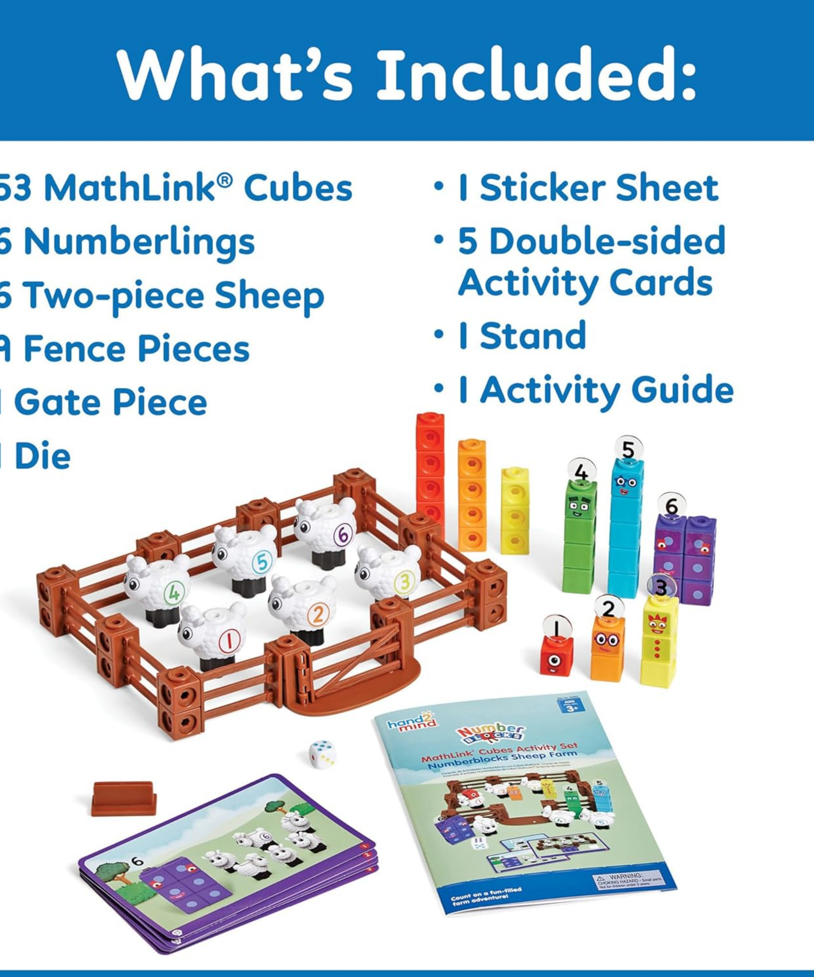 Learning Resources MathLink Cubes Numberblocks Counting Sheep Farm Activity Set, Buildable Characters, Early Math Learning Toys, and Farmyard Play, 89 Piece Set for Ages 3 and Up