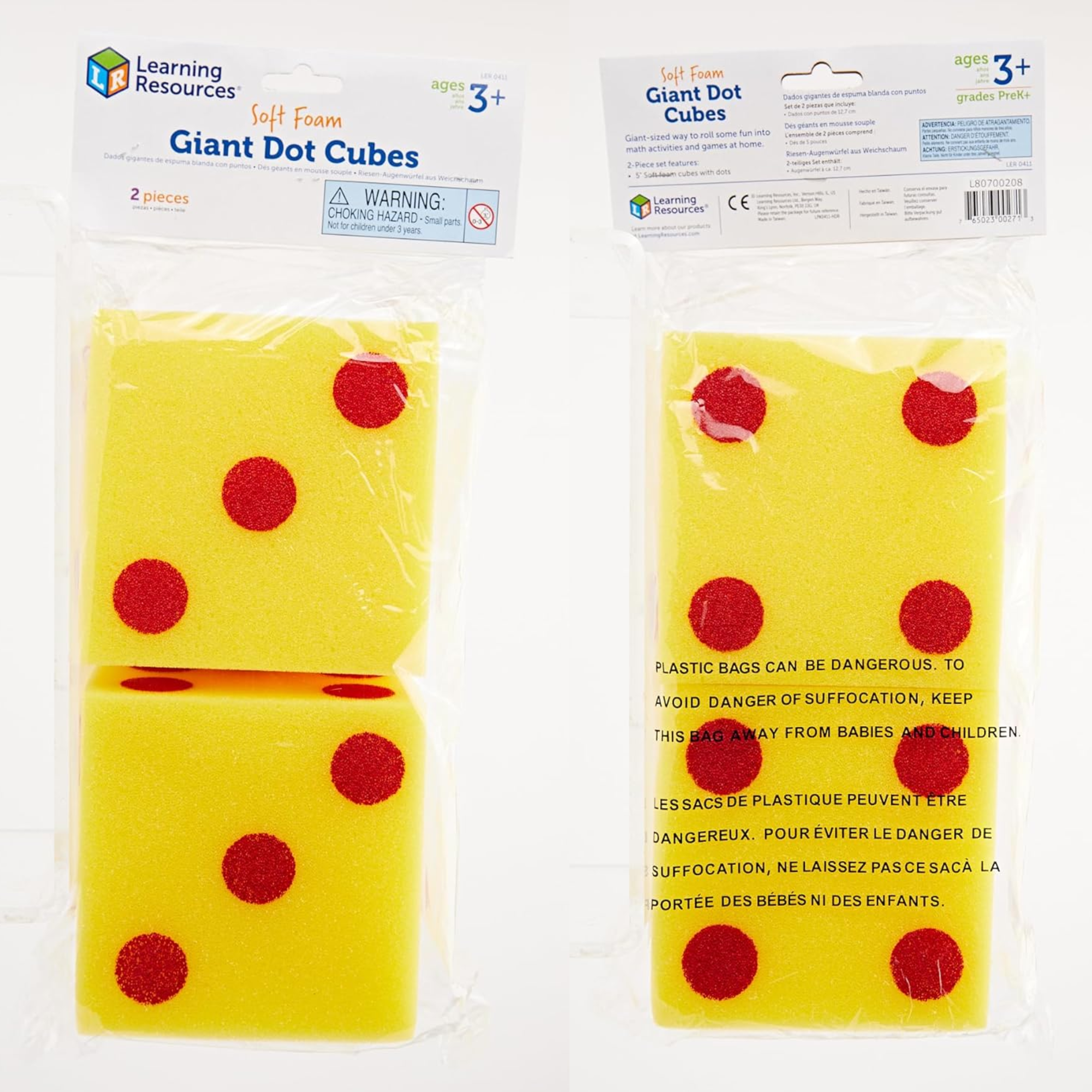 مكعبات النقاط الناعمة العملاقة من Learning Resources، مجموعة من 2 مكعب رغوي كبير الحجم لألعاب الرياضيات والأرقام المبكرة، للأعمار من 3 سنوات فما فوق