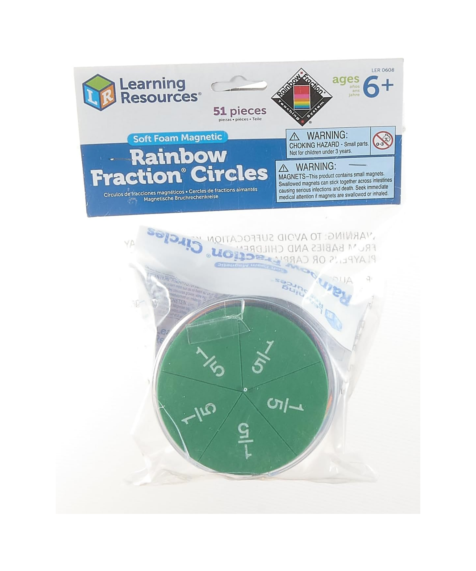 مجموعة دوائر قوس قزح من إسفنج مغناطيسي من Learning Resources، مجموعة تعلم الكسور للرياضيات العملية، مجموعة من 51 قطعة، للأعمار من 6 سنوات فما فوق