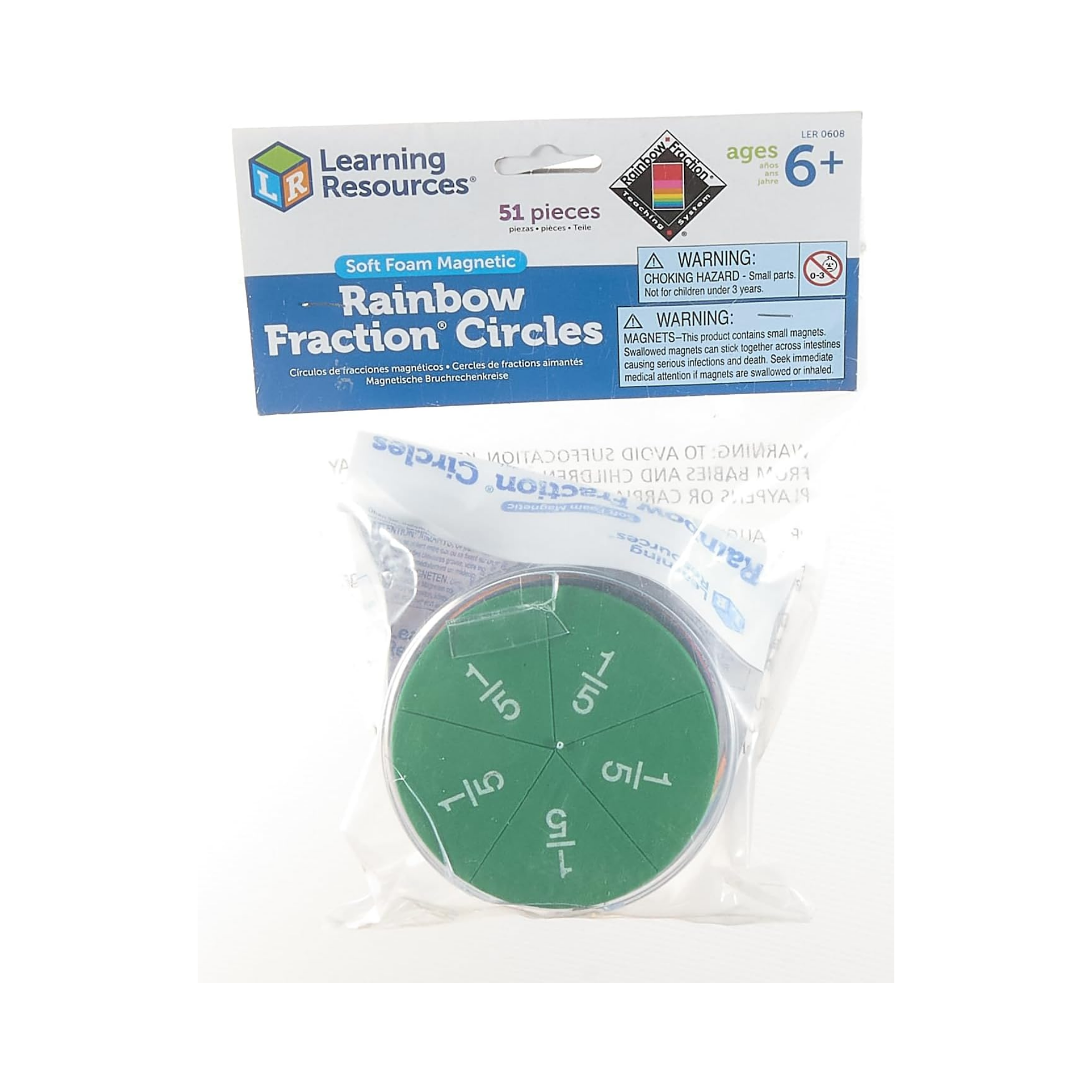 مجموعة دوائر قوس قزح من إسفنج مغناطيسي من Learning Resources، مجموعة تعلم الكسور للرياضيات العملية، مجموعة من 51 قطعة، للأعمار من 6 سنوات فما فوق