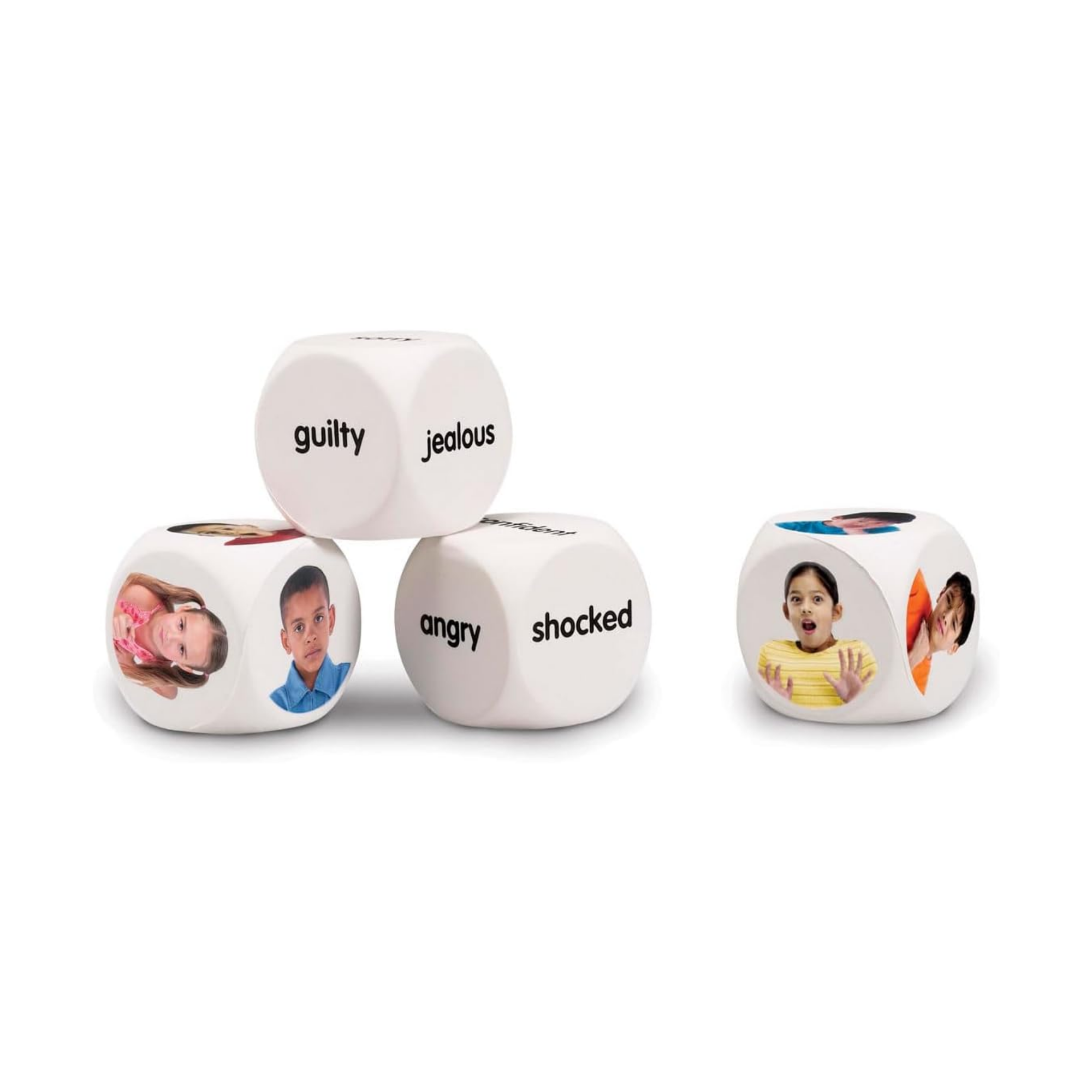 مكعبات العواطف من Learning Resources، مجموعة من 4 مكعبات إسفنجية مع صور واقعية وكلمات عواطف، لعبة تعليمية اجتماعية وعاطفية للأطفال، تُنمي الوعي العاطفي والمفردات، مناسبة للأعمار من 3 سنوات فما فوق