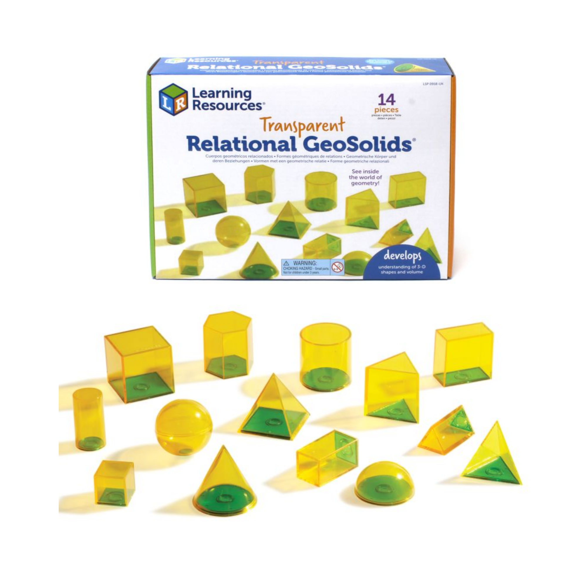 Learning Resources Relational GeoSolids, 3D Transparent Shapes for Teaching Geometry and Volume, Hands-On Math Classroom Resource, Ages 8+, Includes Multilingual Activity Guide