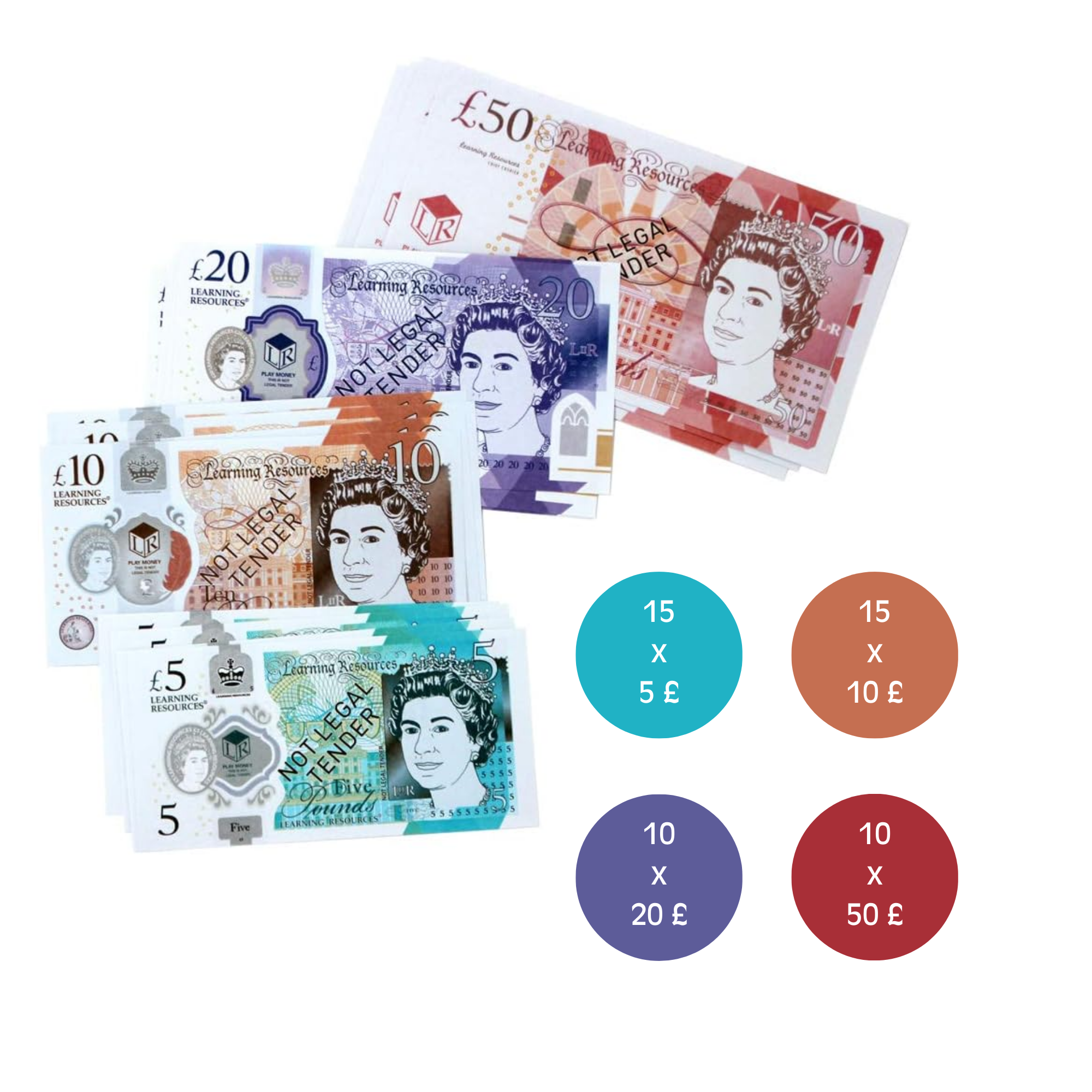 مجموعة نقود من Learning Resources UK، 50 ورقة نقدية للعب على جانب واحد، معتمدة من وزارة الخزانة البريطانية، عملة لعبة تعليمية واقعية، للأعمار من 3 سنوات فما فوق